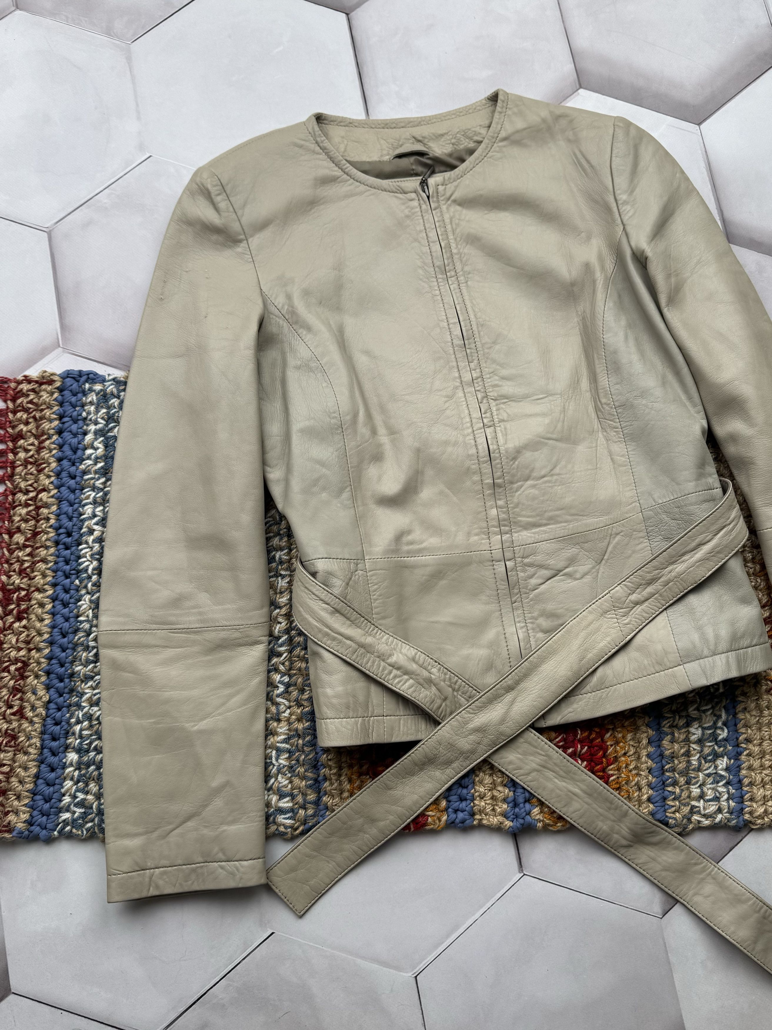 Vintage Vintage Leather Jacket With Belt (E4) Size S / US 4 / IT 40 - 2 Thumbnail