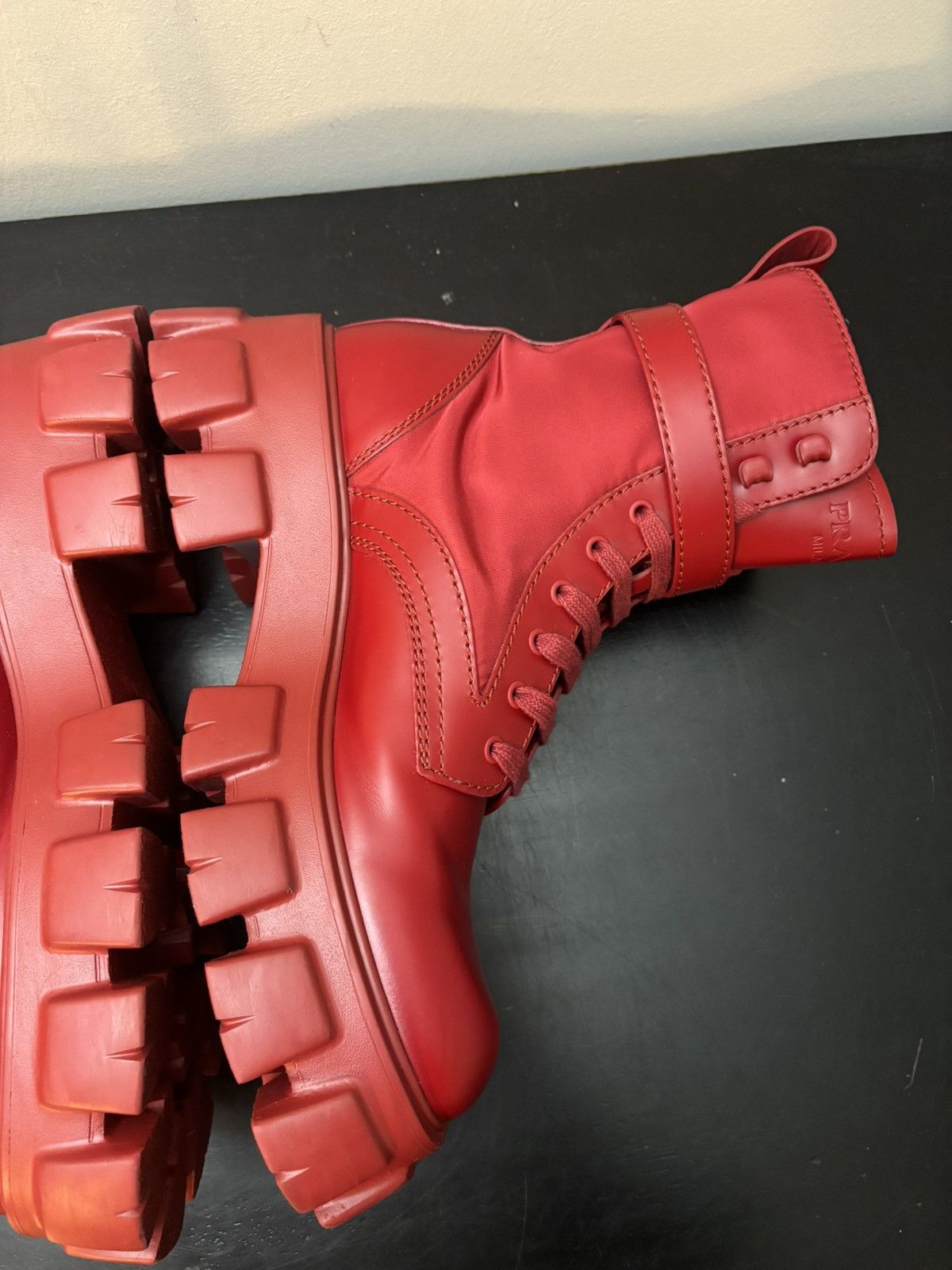 Prada Prada Re Nylon Monolith Pouch Combat Boots Red Size US 9.5 / EU 42-43 - 4 Thumbnail