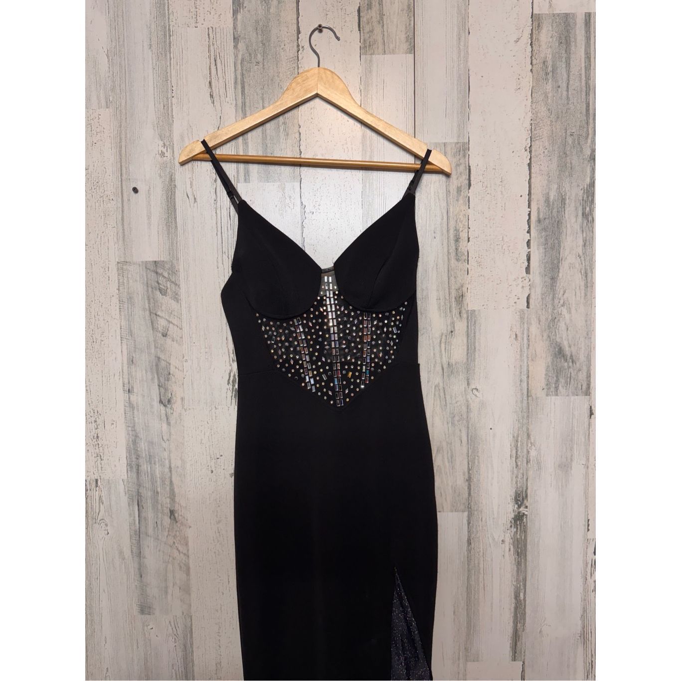 Other Black Rhinestone Mesh Evening Gown – Slit Maxi Dress, Size M Size M / US 6-8 / IT 42-44 - 4 Thumbnail