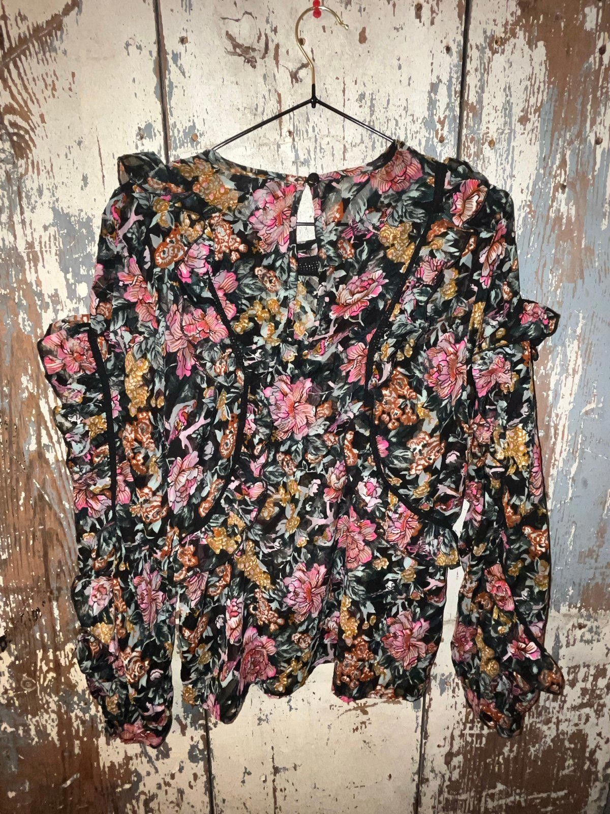 Topshop TopShop Floral blouse, long sleeve, ruffles, size 4 Small Size S / US 4 / IT 40 - 4 Thumbnail