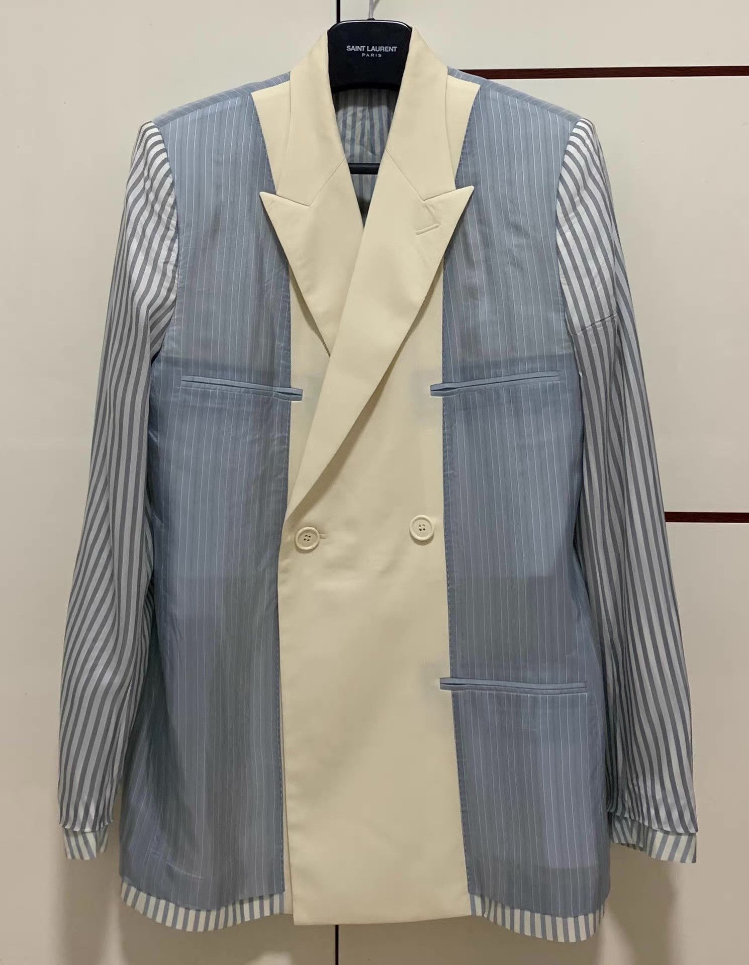 Dior DiorMen19SSRunwayPiecePeakLapelStriped Patchwork Blazer Q12 Size 48R - 1 Thumbnail