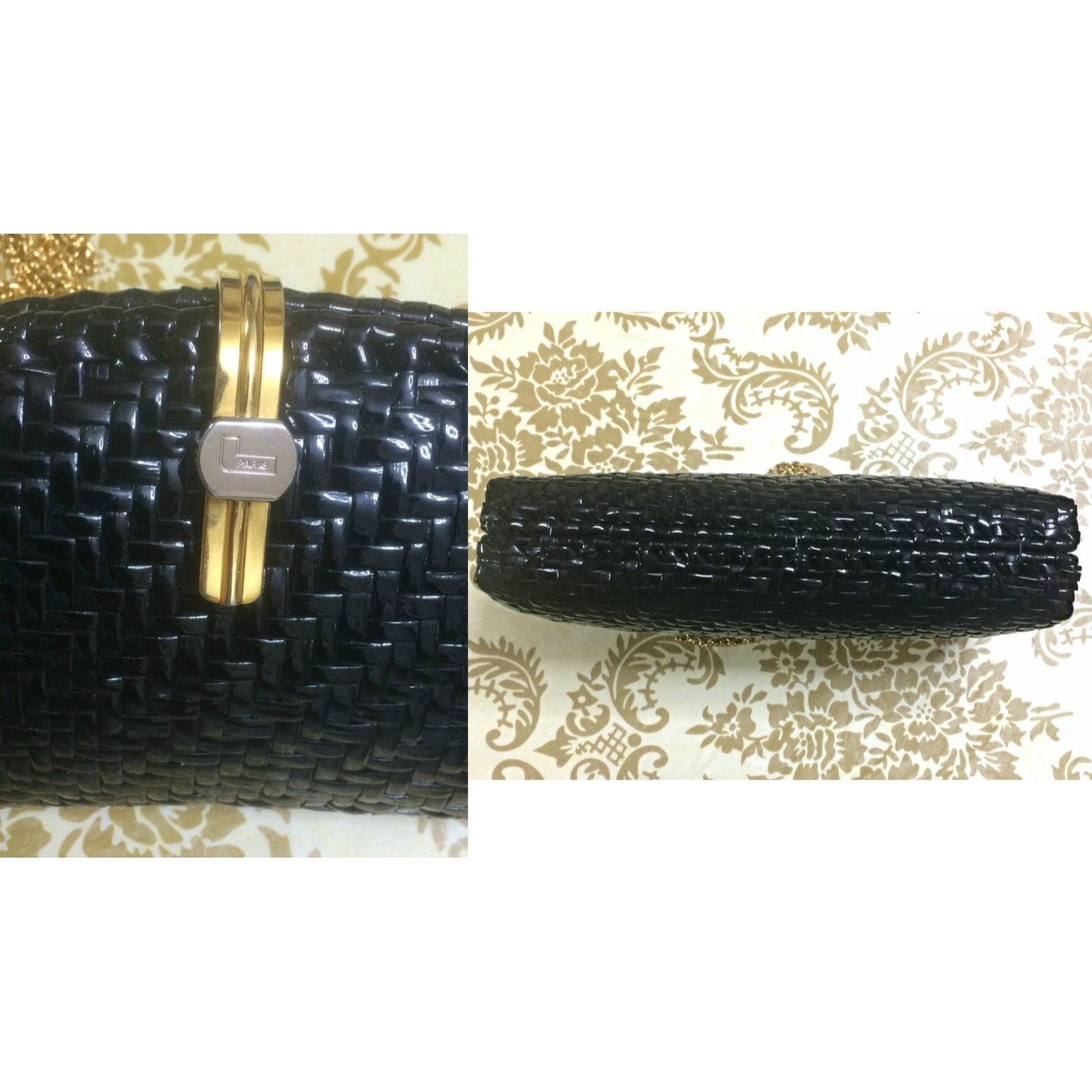 Lancel Vintage LANCEL, black bamboo woven clutch bag in round oval Size ONE SIZE - 3 Thumbnail