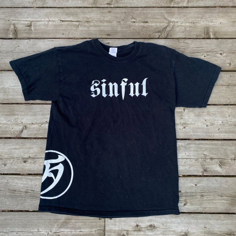 Vintage Vintage Sinful Graphic T Shirt Large AOP Black Size US L / EU 52-54 / 3 - 2 Thumbnail