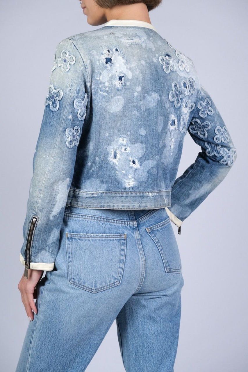Dsquared2 Dsquared2 Vintage Denim Flower Applique Cropped Zip Jacket Size M / US 6-8 / IT 42-44 - 3 Thumbnail