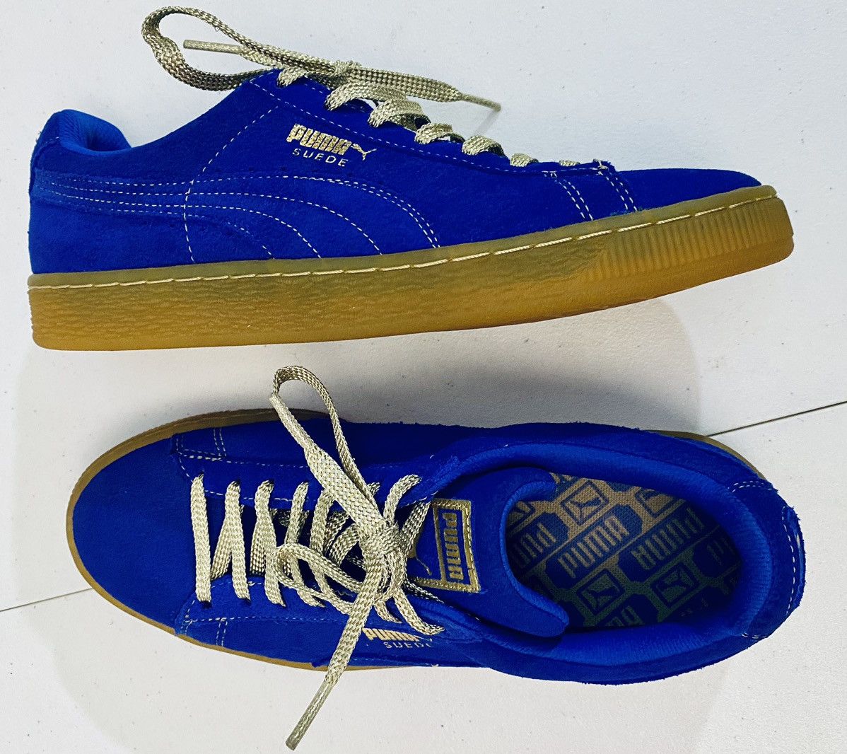 Puma Puma Suede Classic XXI Royal Blue Gum Sole Electric Gold New Size US 7.5 / EU 40-41 - 16 Thumbnail