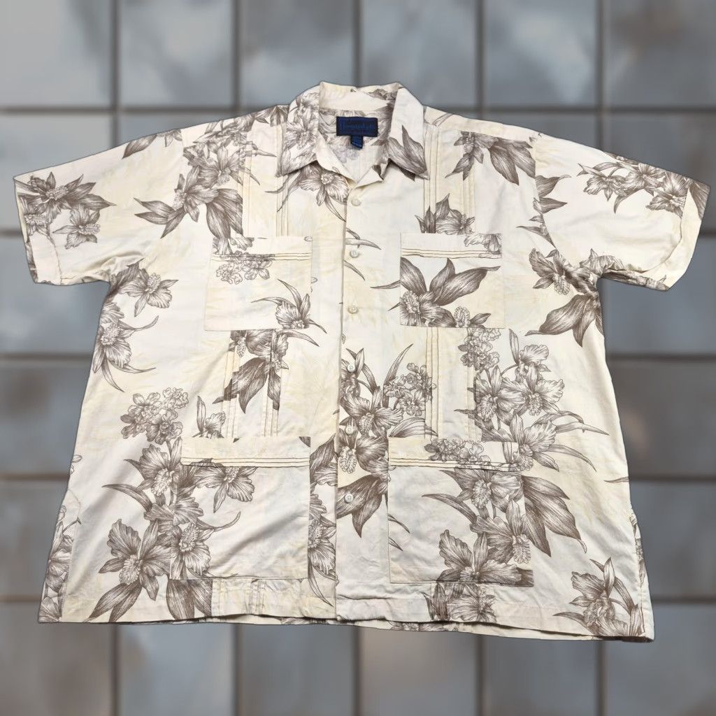 ALOHAS VINTAGE HawaiiBera Button Up Shirt Mens 2XL Beige Hawaiian Aloha Floral Cotton Size US XXL / EU 58 / 5 - 1 Thumbnail