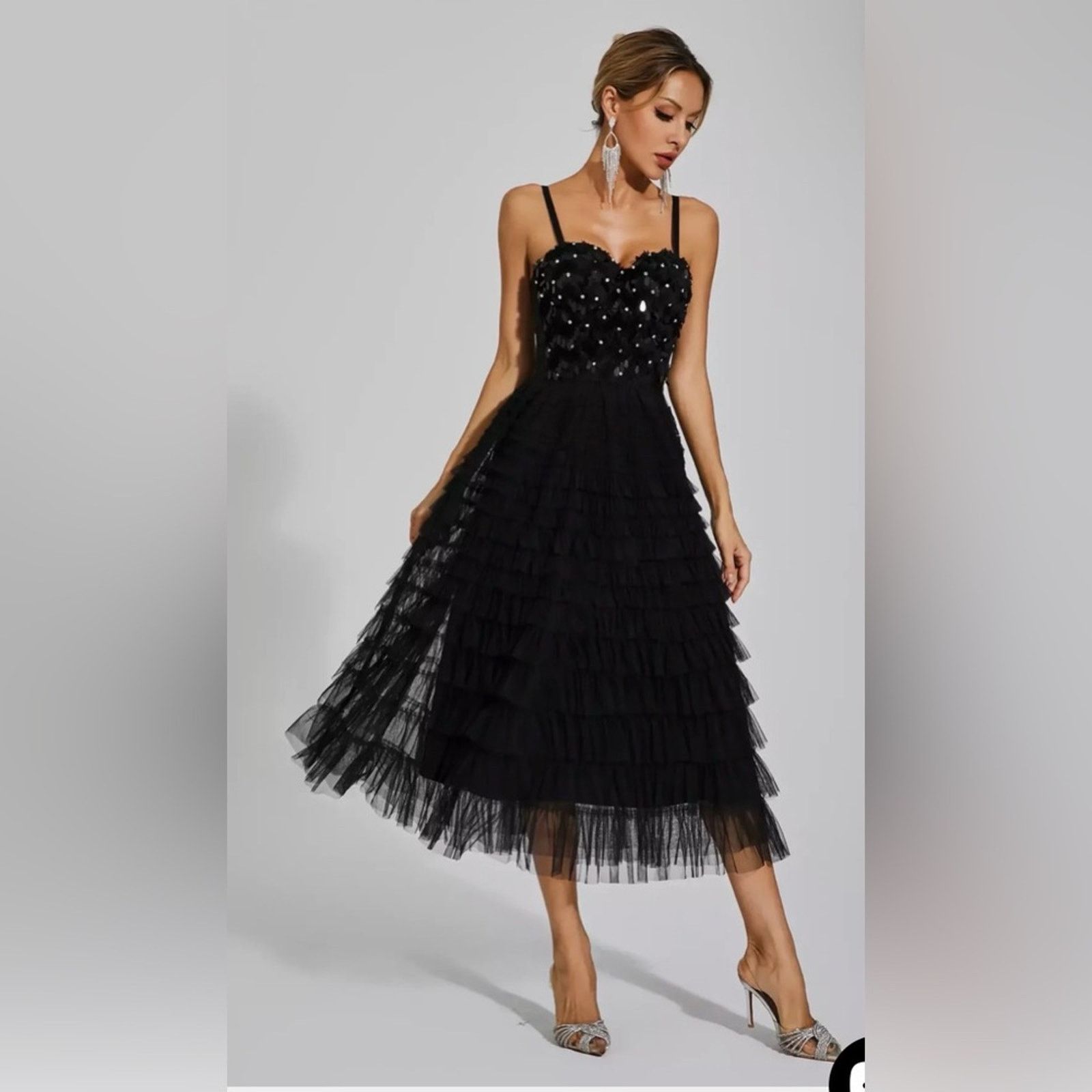Other Black Sequined Slip Party Cocktail Classy Ruffled Dress S Size S / US 4 / IT 40 - 6 Thumbnail