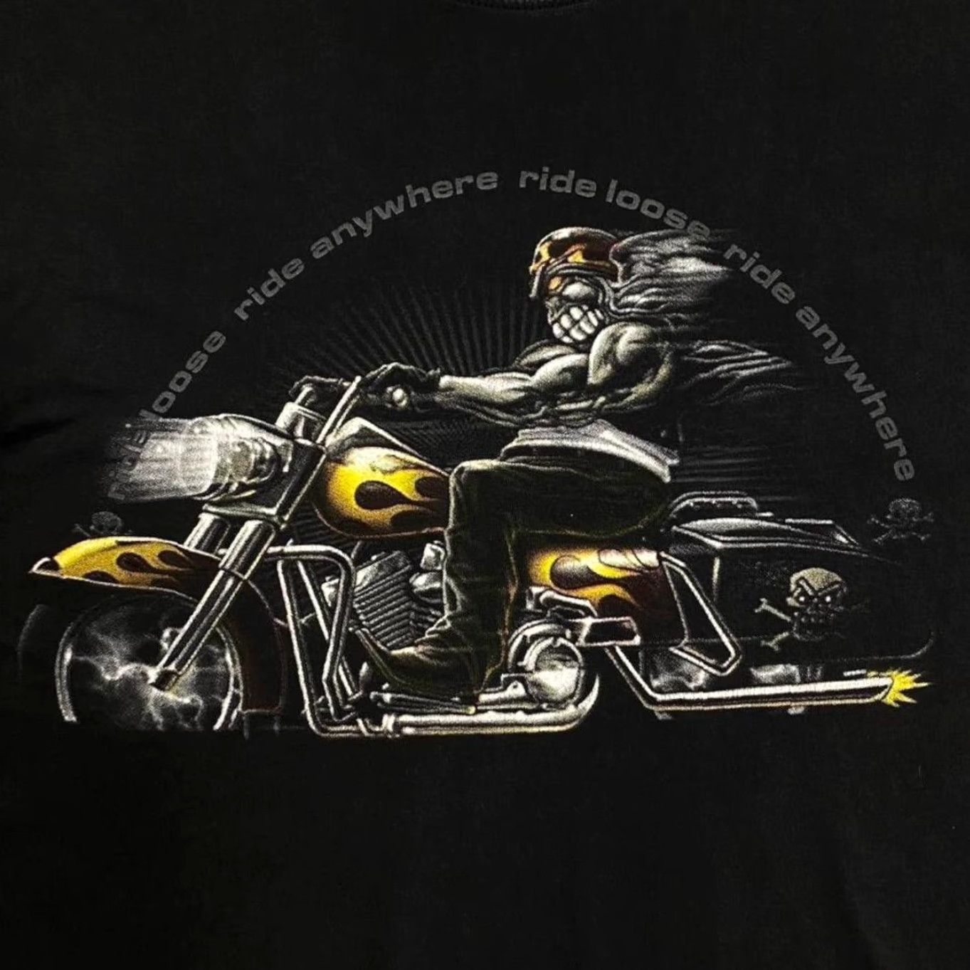 Vintage VINTAGE American Flag Ride Loose Ride Anywhere Gothic Biker Graphic T-Shirt Small Mens Short Sleeve Black Cotton Size S Size US S / EU 44-46 / 1 - 3 Thumbnail