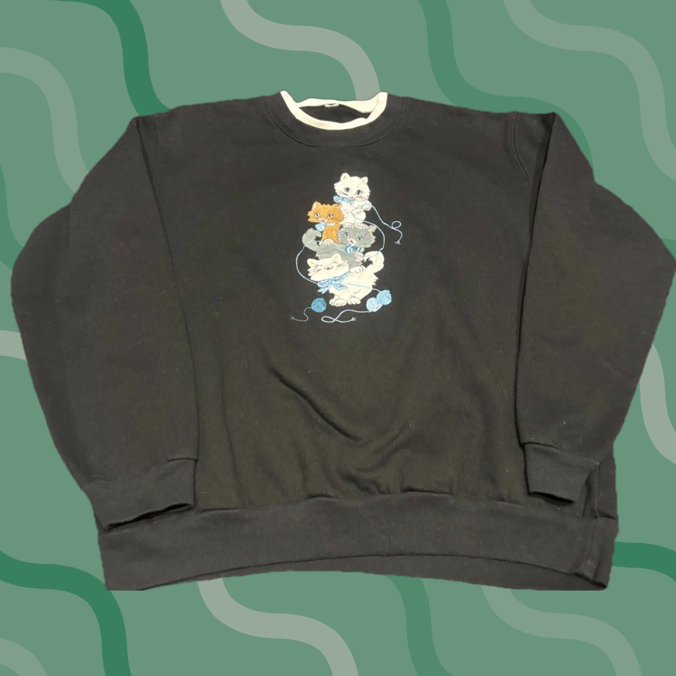 Vintage VINTAGE Coolwater Sweatshirt Cat Kitten Womens L Crew Neck Pullover Graphic 90s Black Cotton Blend Fleece Embroidered Size L / US 10 / IT 46 - 1 Thumbnail