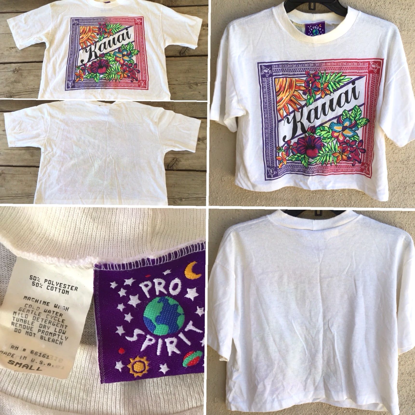 ESPIRIT VINTAGE Pro Spirit Shirt Unisex S Ivory 80s 90s Kauai Crop Top T-Shirt Made In USA Half Shirt Graphic Tee Sportswear/Beach Size US S / EU 44-46 / 1 - 2 Thumbnail
