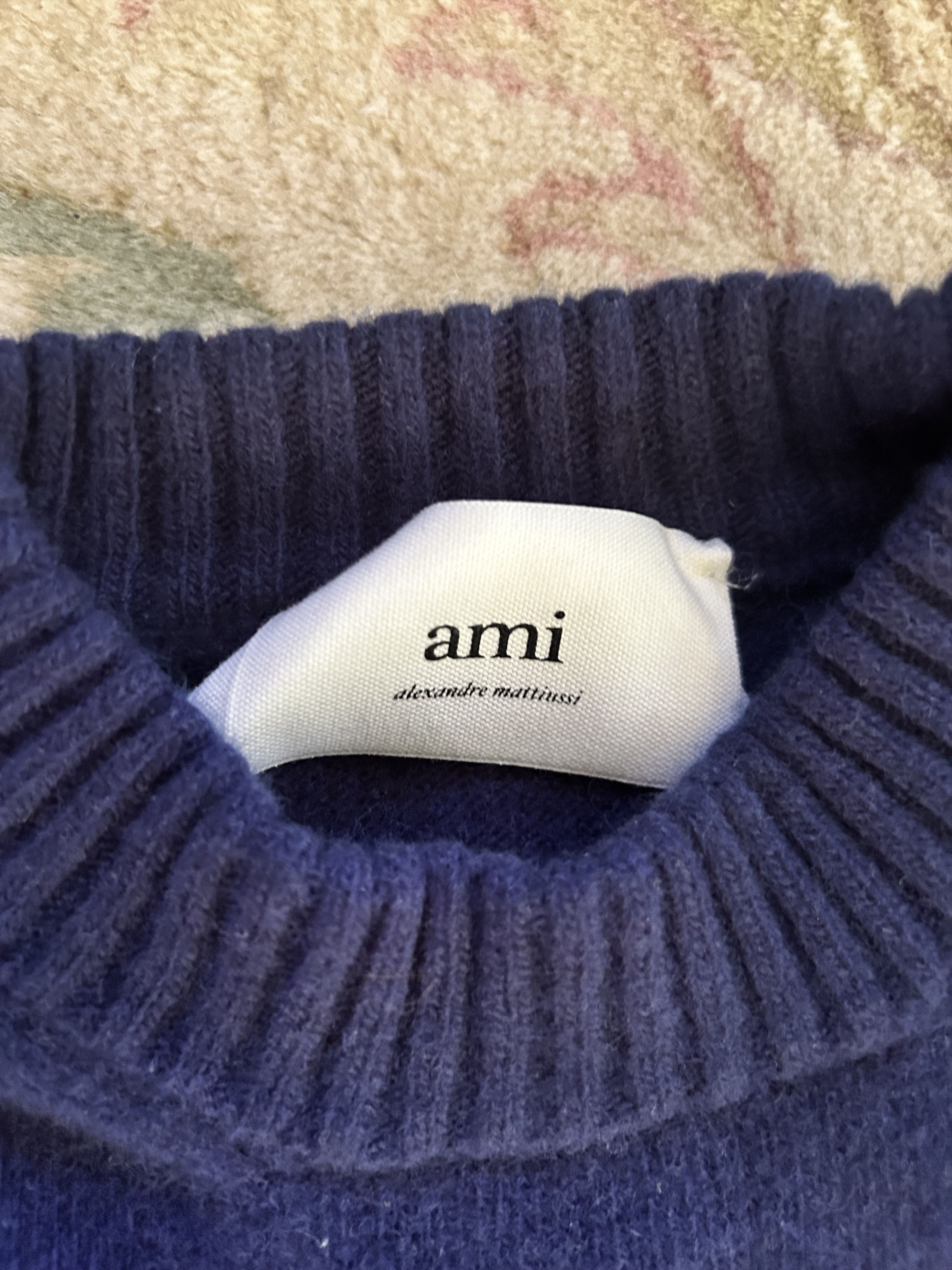 AMI AMI Paris Navy Cashmere Ami de Cœur Sweater Size M / US 6-8 / IT 42-44 - 2 Thumbnail