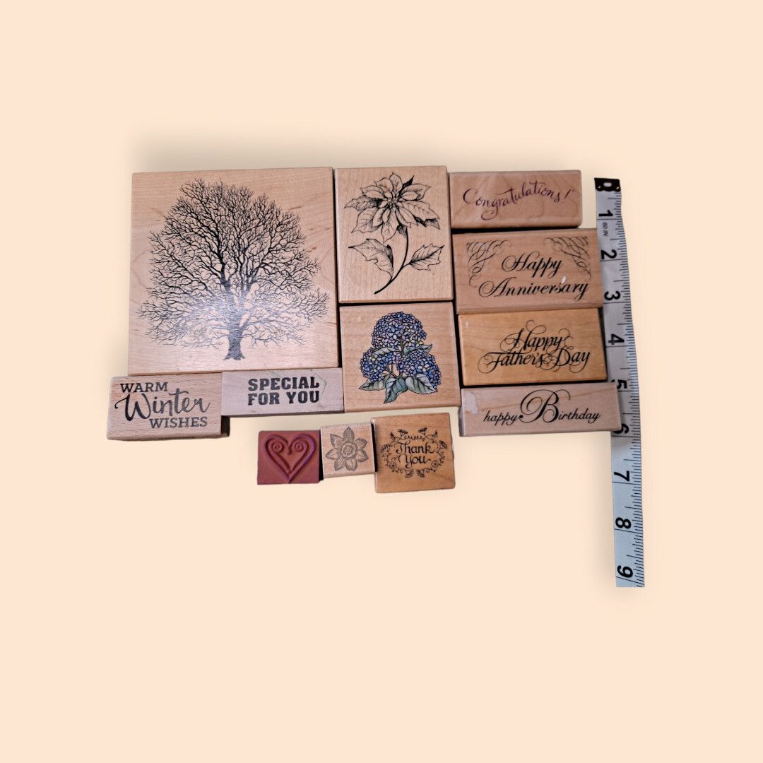Other Lot of 11 Wooden Rubber Stamps - Variety Size ONE SIZE - 1 Thumbnail