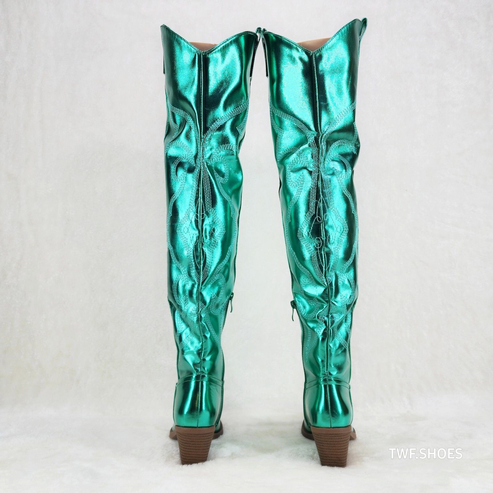 Other Country Disco Cowboy Metallic Green Western Cowgirl OTK Thig Size US 8.5 / IT 38.5 - 6 Thumbnail