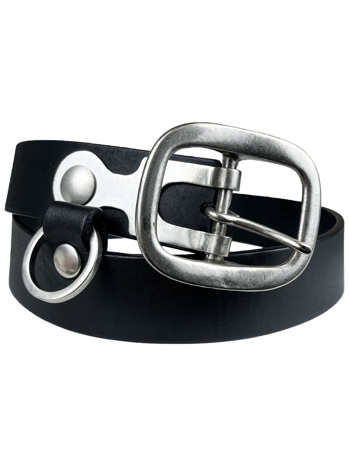image of Undercover Key Ring Silver Buckle Leather Belt in Black, Men's
