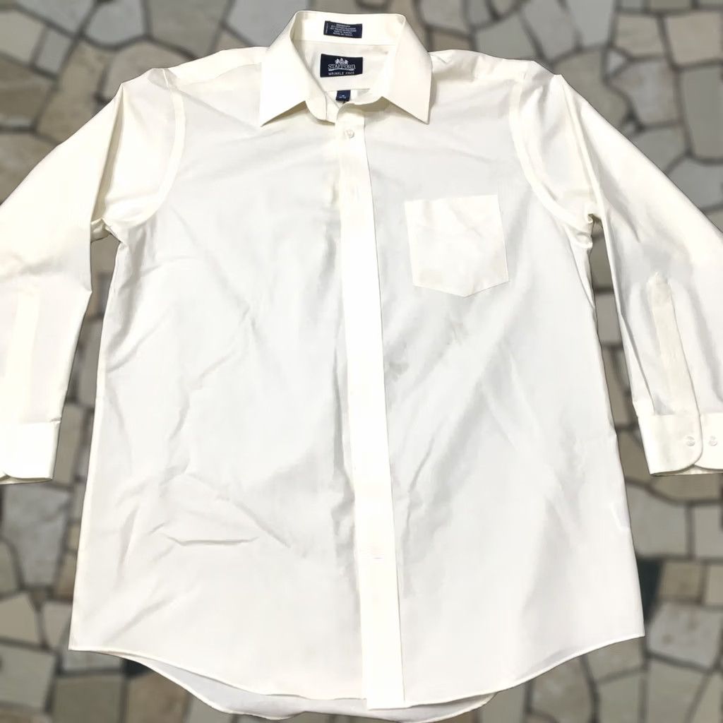 Stafford Stafford Dress Shirt Mens 16 32/33 cream beige Broadcloth STAIN Wrinkle Free Size 42R - 1 Thumbnail