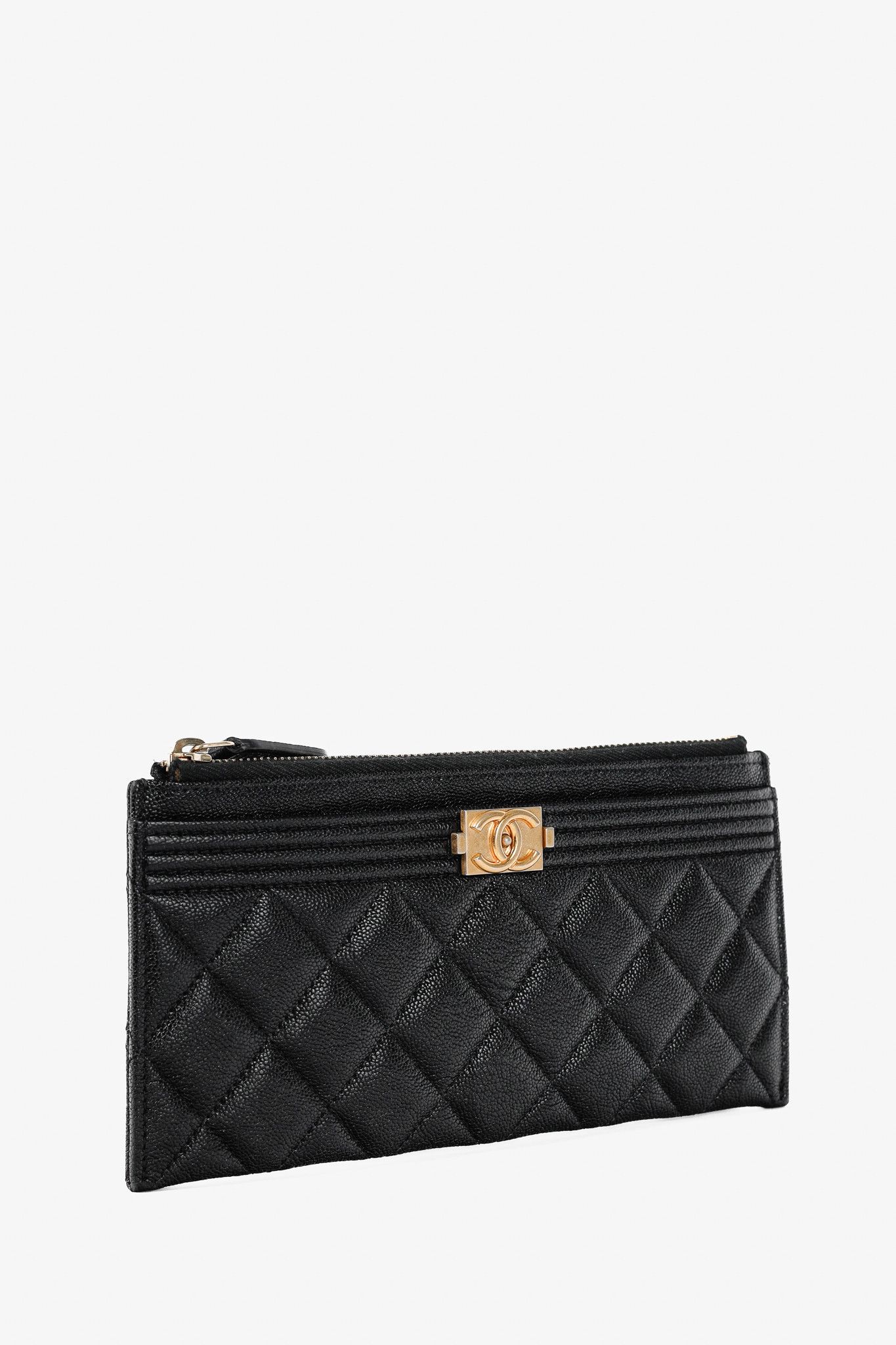 Chanel Chanel Black Caviar Leather Quilted Boy Zip Pouch Size ONE SIZE - 2 Thumbnail
