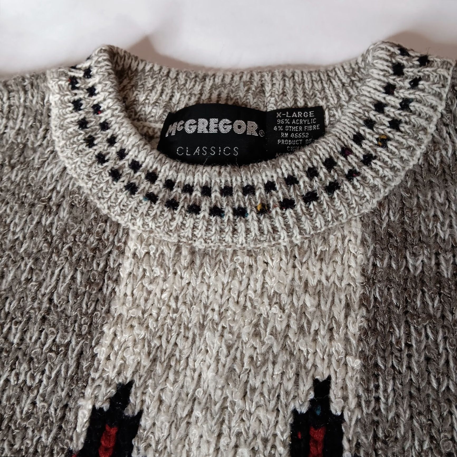 McGregor VINTAGE McGregor Sweater XL Crew Neck Pullover Southwest Geometric Knit 1990s Autumn Winter Mens Regular Gray/Tan/Natural Size US XL / EU 56 / 4 - 6 Thumbnail