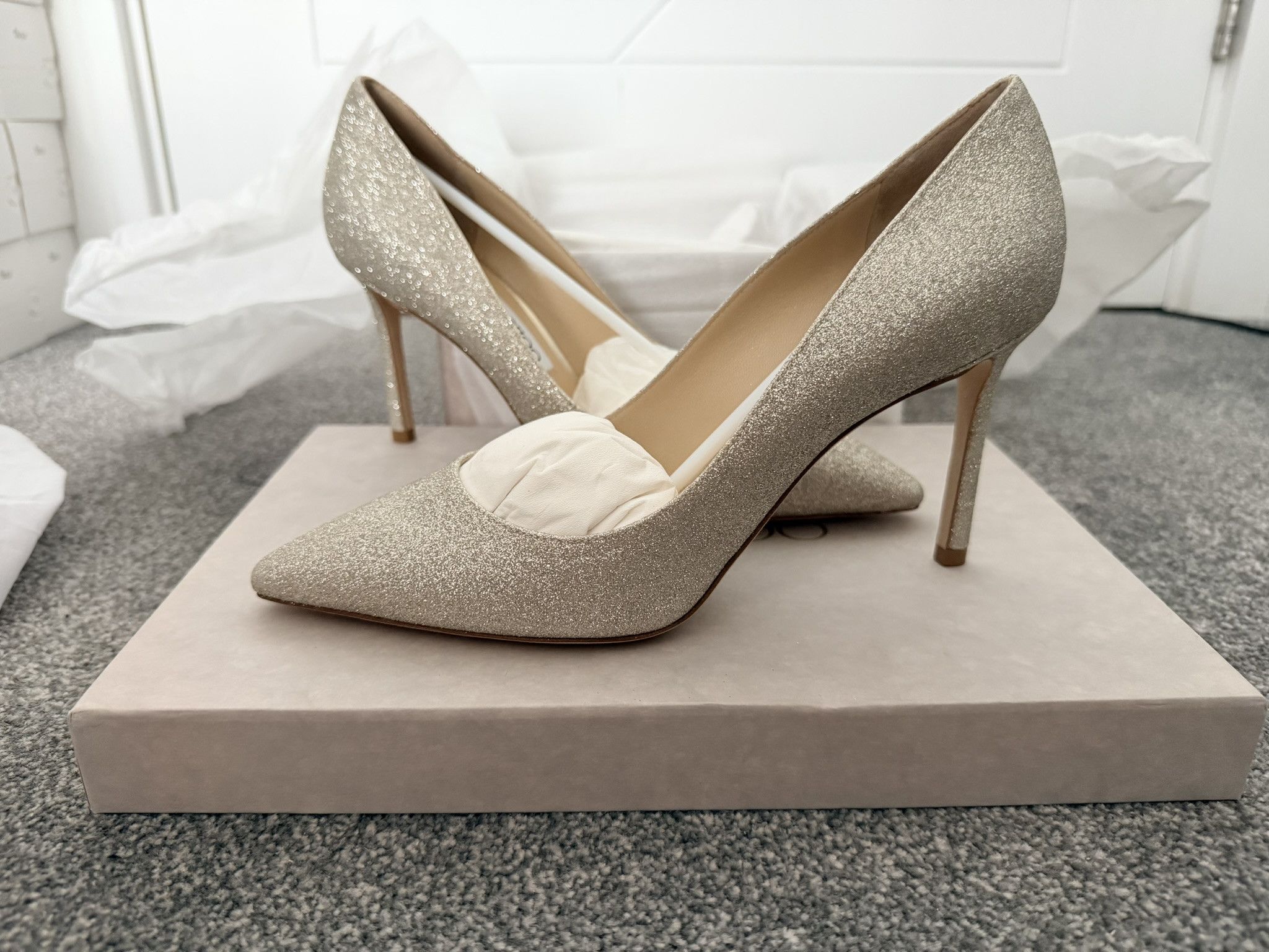 Jimmy Choo JIMMY CHOO Romy 85mm Platinum Ice Glittered Pumps New Size US 8.5 / IT 38.5 - 1 Thumbnail