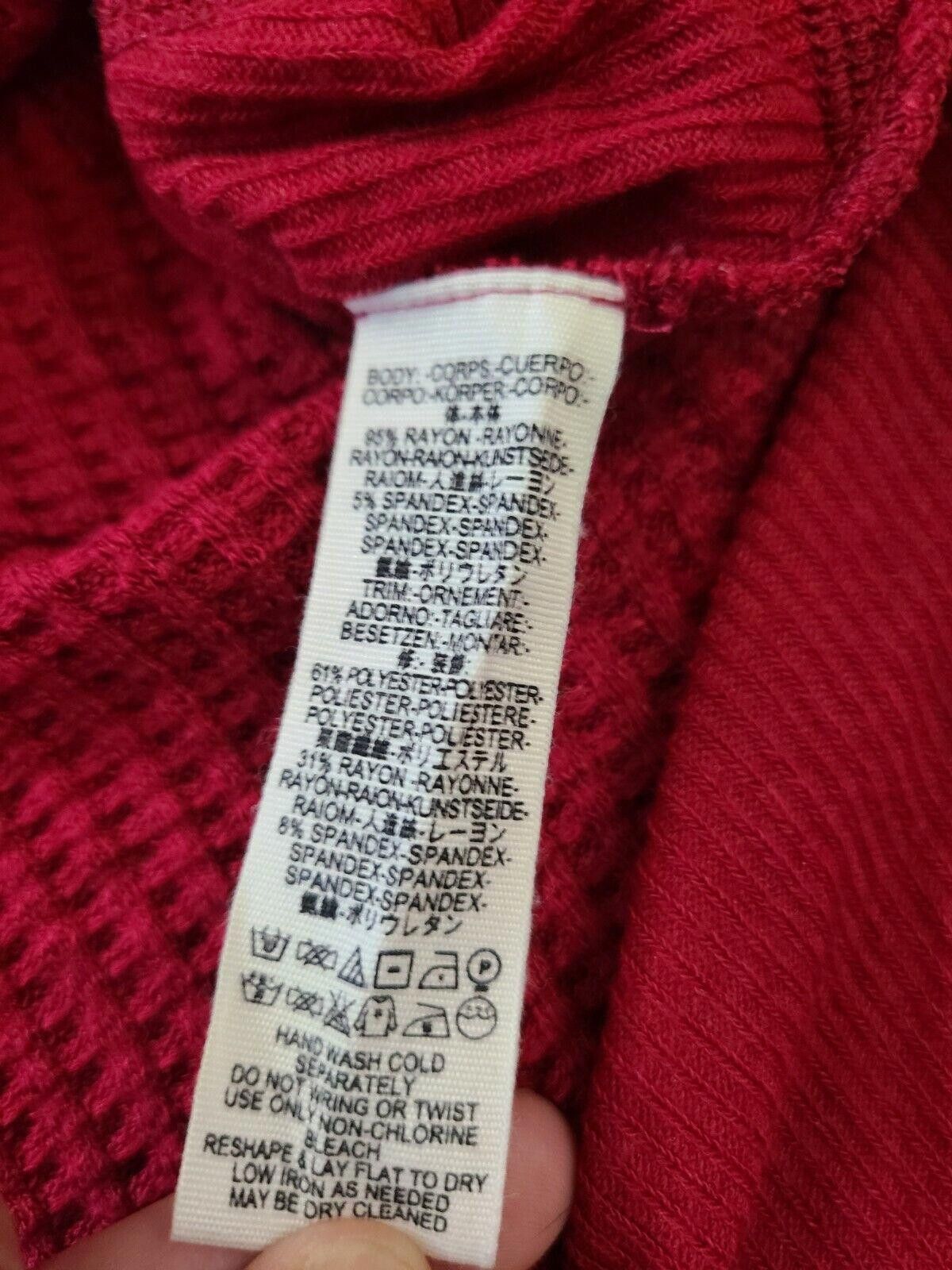 Designer We The Free Sweater Extra Small Red Waffle Knit Hi Low Size XS / US 0-2 / IT 36-38 - 4 Thumbnail