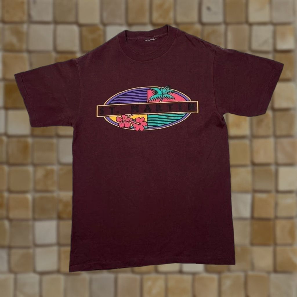 Vintage Vintage 90’s St. Martin Floral Palm Tree Souvenir Graphic Single Stitch T-Shirt M Adult Medium Brown Mens Vintage Shirt Size US M / EU 48-50 / 2 - 1 Thumbnail