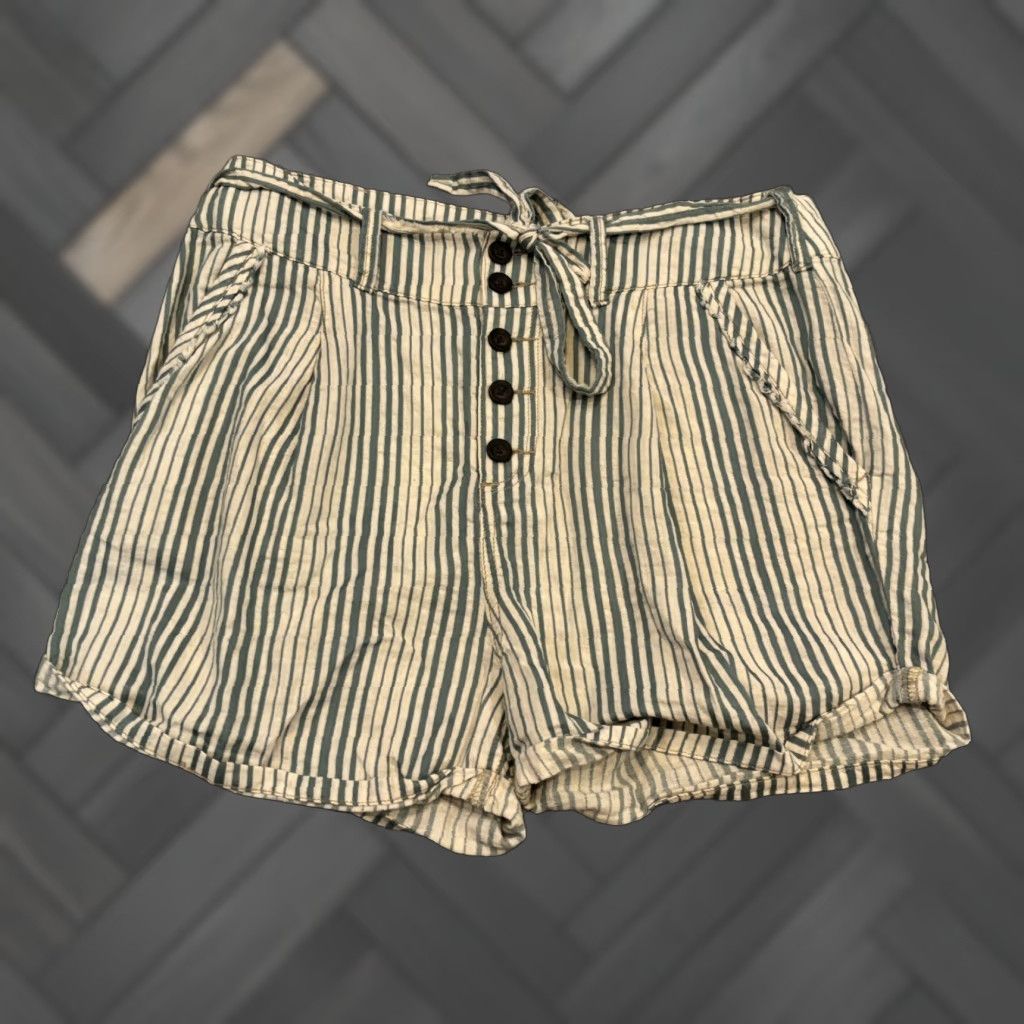 Free People Free People Shorts Womens 10 Multicolor Striped High Waisted Cuffed Belted Buttons Boho Bohemian Beachy Festival Summer Resort Vacation Womens Size 32" / US 10 / IT 46 - 1 Thumbnail