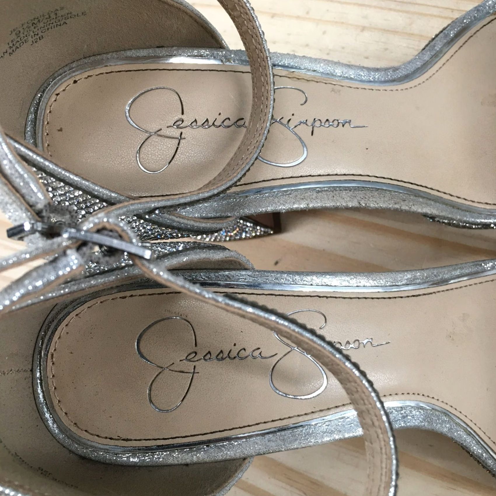 Jessica Simpson Jessica Simpson Sandals Womens 9.5M Fonilda Ankle Strap Silver Rhinestones Heels Size US 10 / IT 40 - 5 Thumbnail