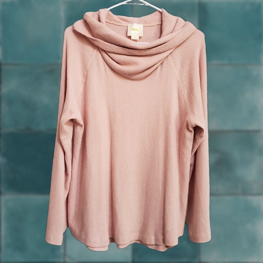 Vintage Maeve Sweater Women L Blush Pink Cowl Neck Rib Knit Relaxed Fit Long Sleeve Lightweight Solid 76% Rayon 22% Polyester 2% Spandex US Made Womens Size L / US 10 / IT 46 - 1 Thumbnail