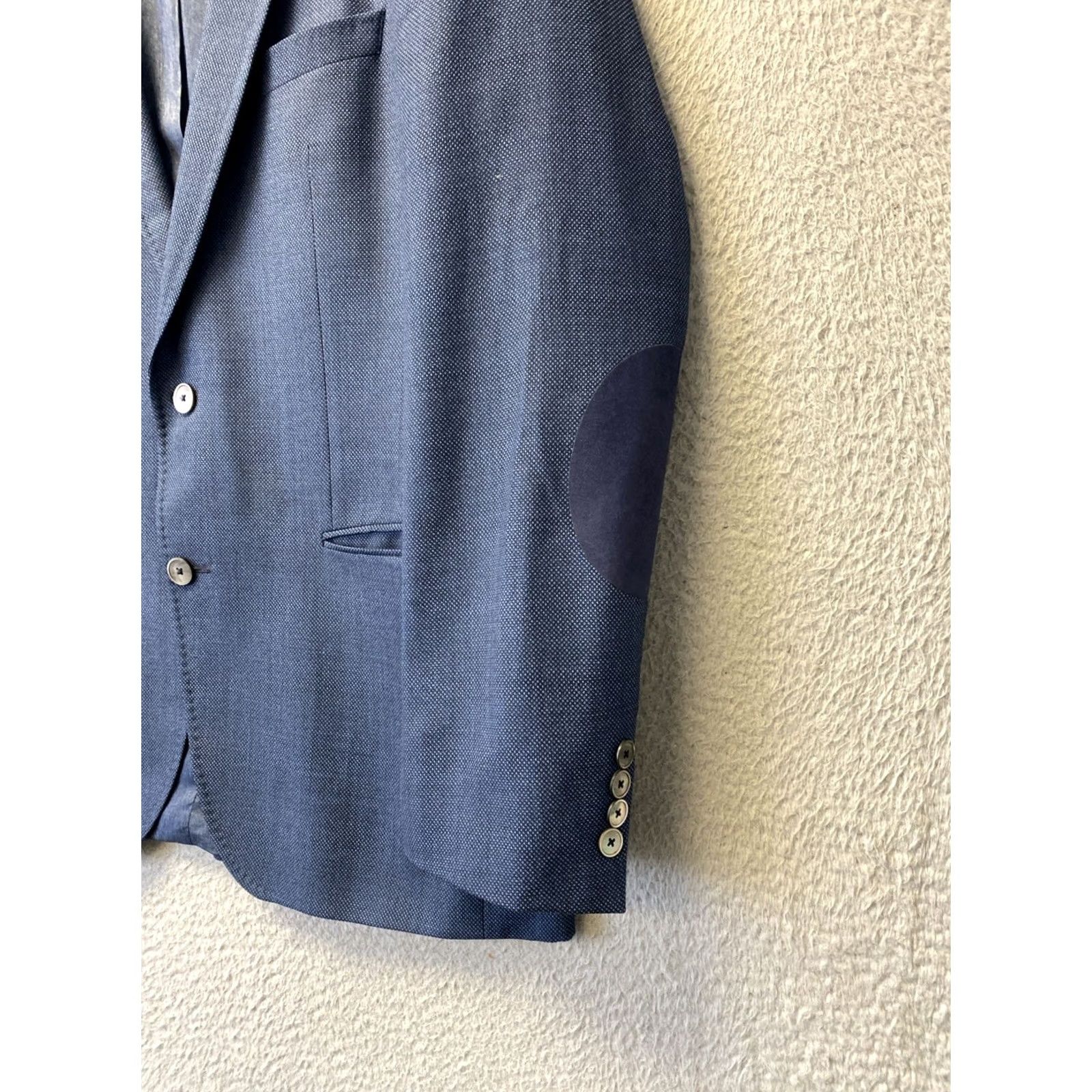 Hugo Boss HUGO BOSS Blazer Suit Jacket Mens 44R Blue Wool /0730 Adult Regular Slim 2-Button Single-Breasted Formal Travel Wedding Party/Cocktail Business Mens Size 44R - 3 Thumbnail