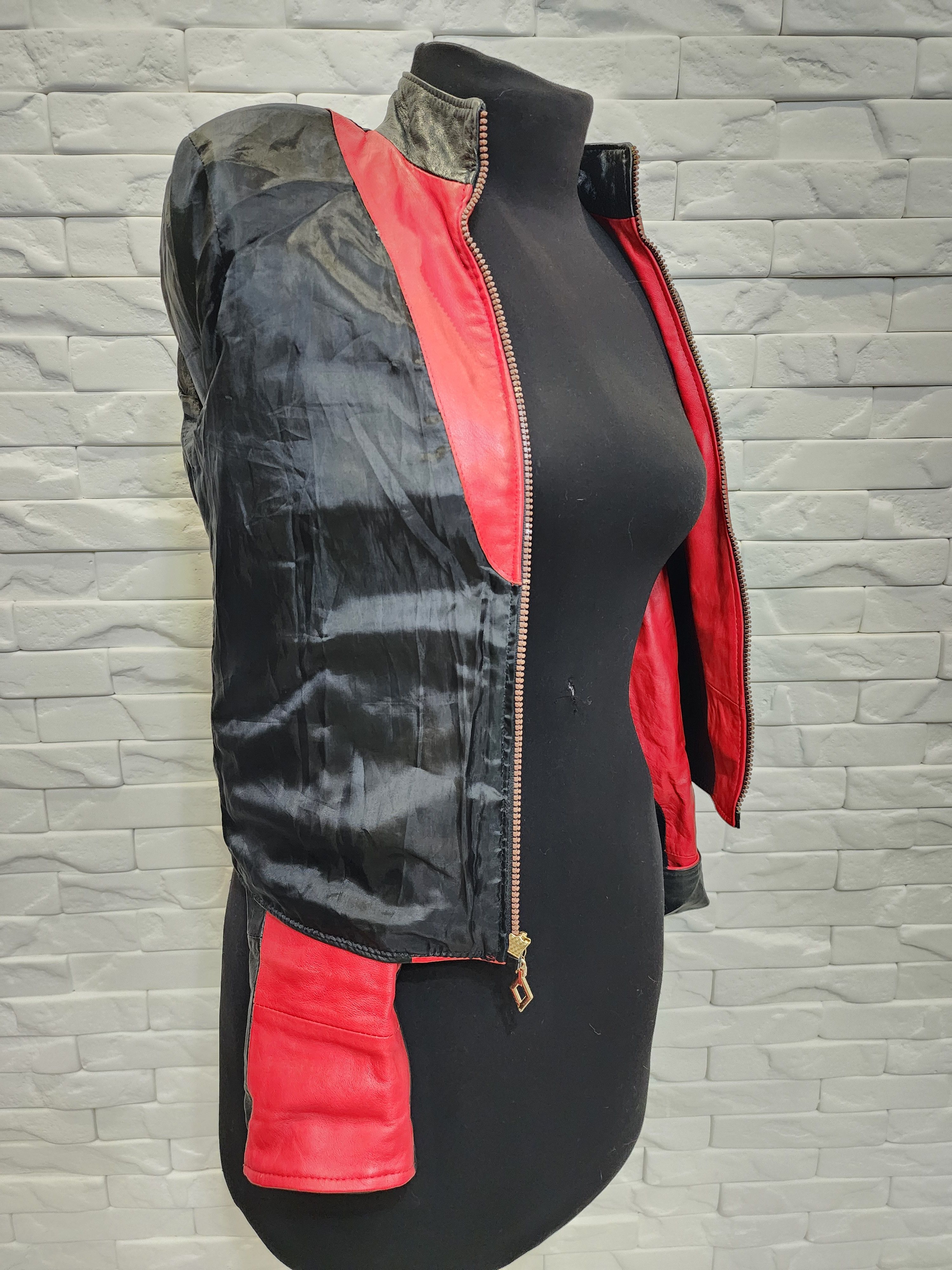Genuine Leather Women's black leather jacket with red inserts. Size XS / US 0-2 / IT 36-38 - 9 Thumbnail