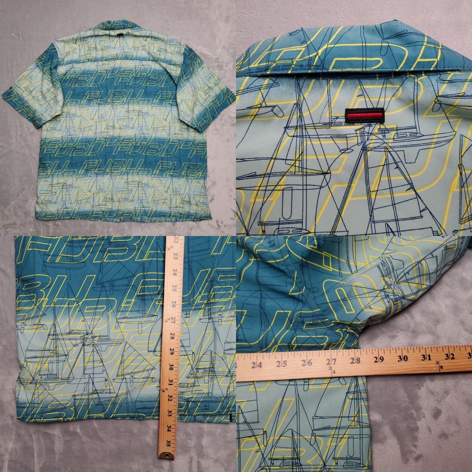 Fubu VINTAGE FUBU Shirt Mens 2XL Teal Green Polyester Streetwear Hip Hop NWT Casual Button-Up Short Sleeve Geometric Pattern Mens Size US XXL / EU 58 / 5 - 8 Thumbnail