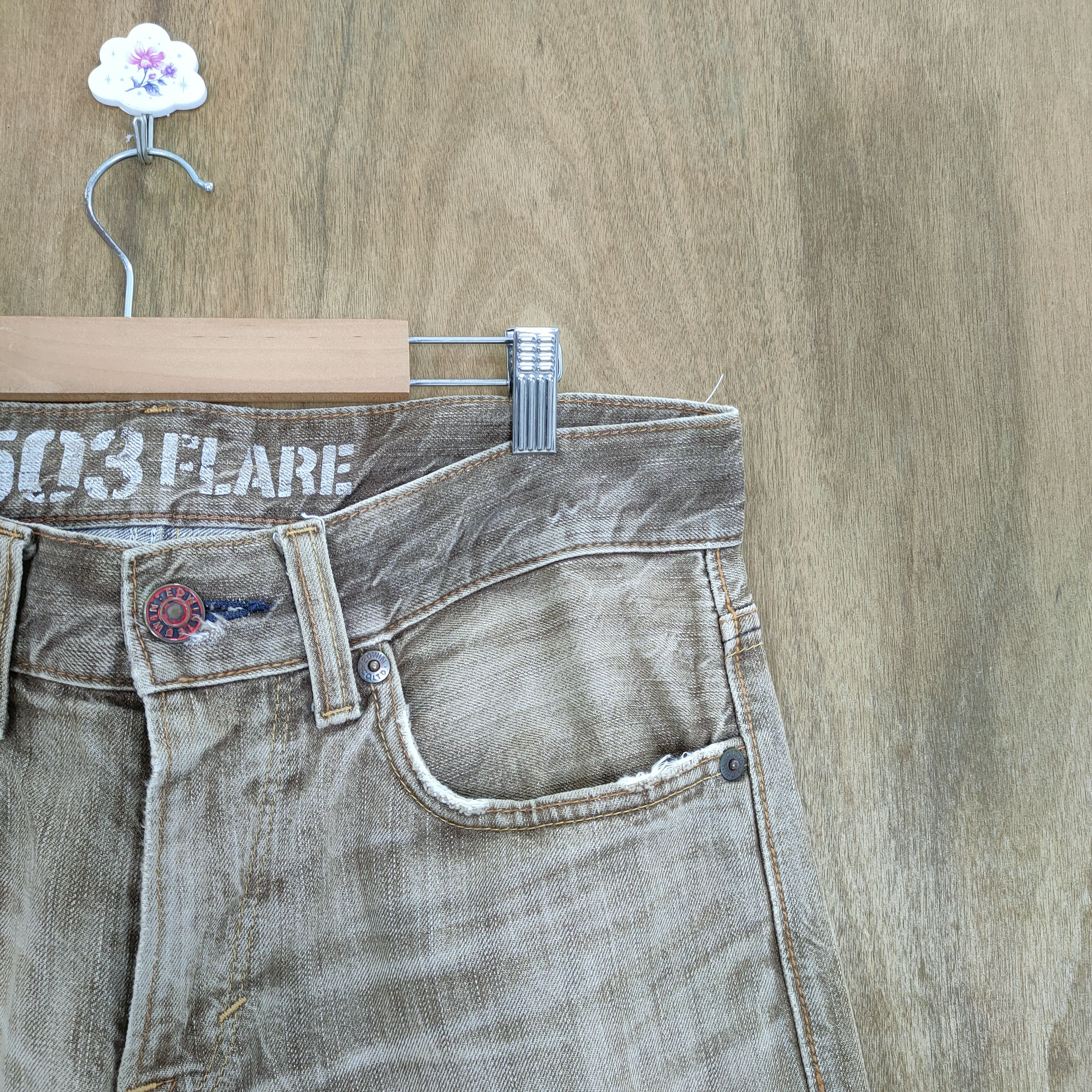 Edwin × Japanese Brand × Vintage VINTAGE EDWIN 503 FLARE BROWN DISTRESSED JEANS PANTS Size US 33 - 5 Thumbnail
