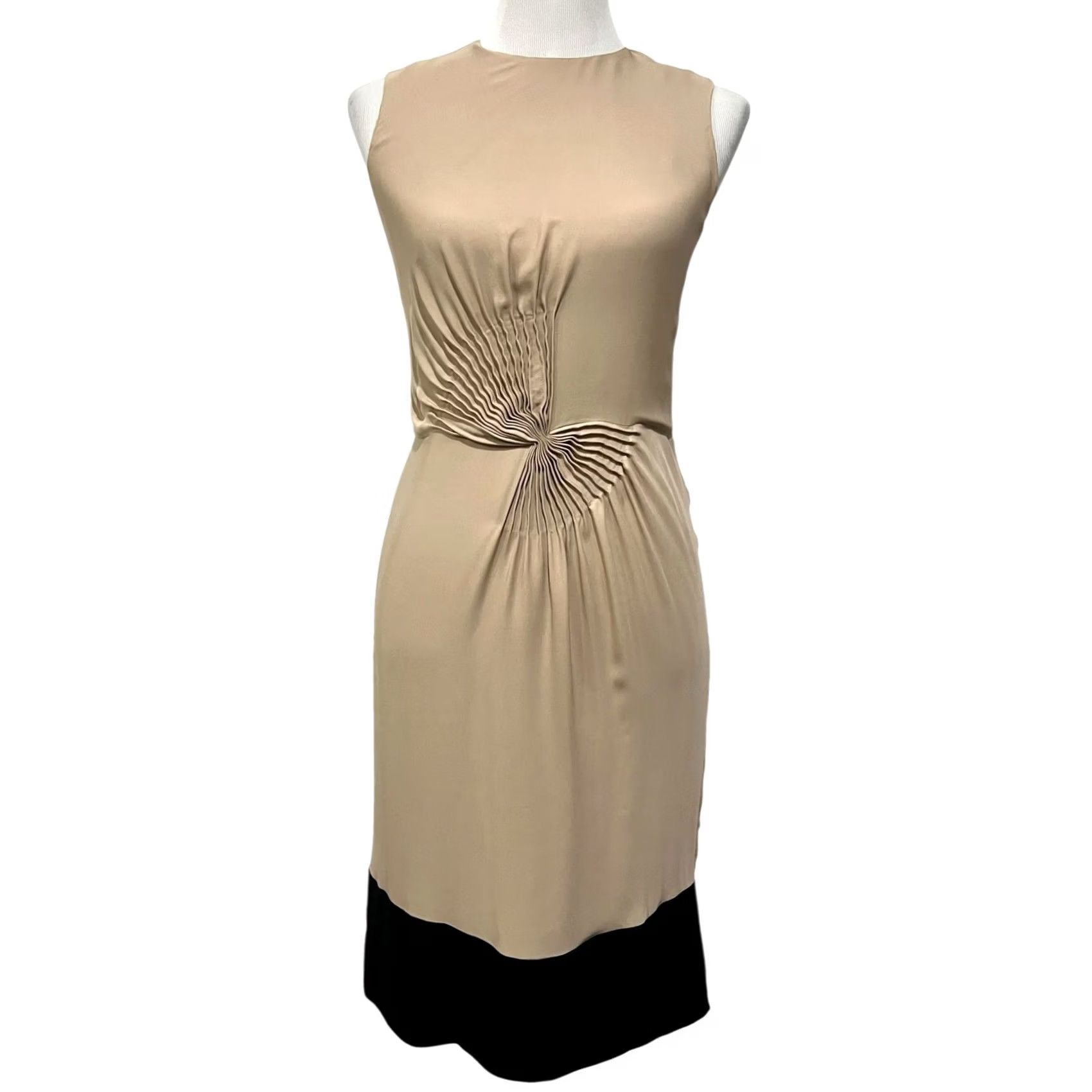 Diane von Furstenberg Diane von Furstenberg Kayley Silk Cinched Accent Tan Black Sheath Dress Sz 4 Size S / US 4 / IT 40 - 2 Thumbnail