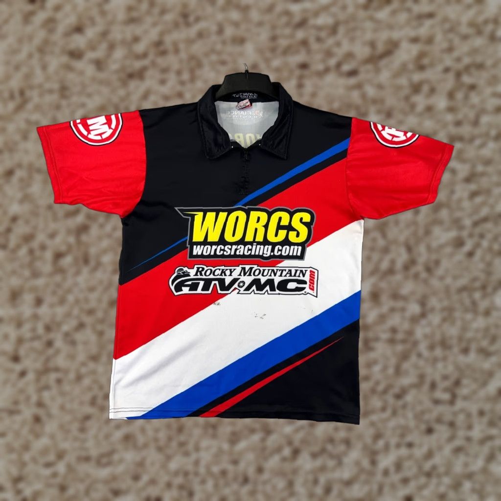Vintage Worcs Racing Mens Jersey L Shirt USA 90s Vintage Collared Short Sleeve Red Black Blue Embroidered Logo Size US L / EU 52-54 / 3 - 1 Thumbnail