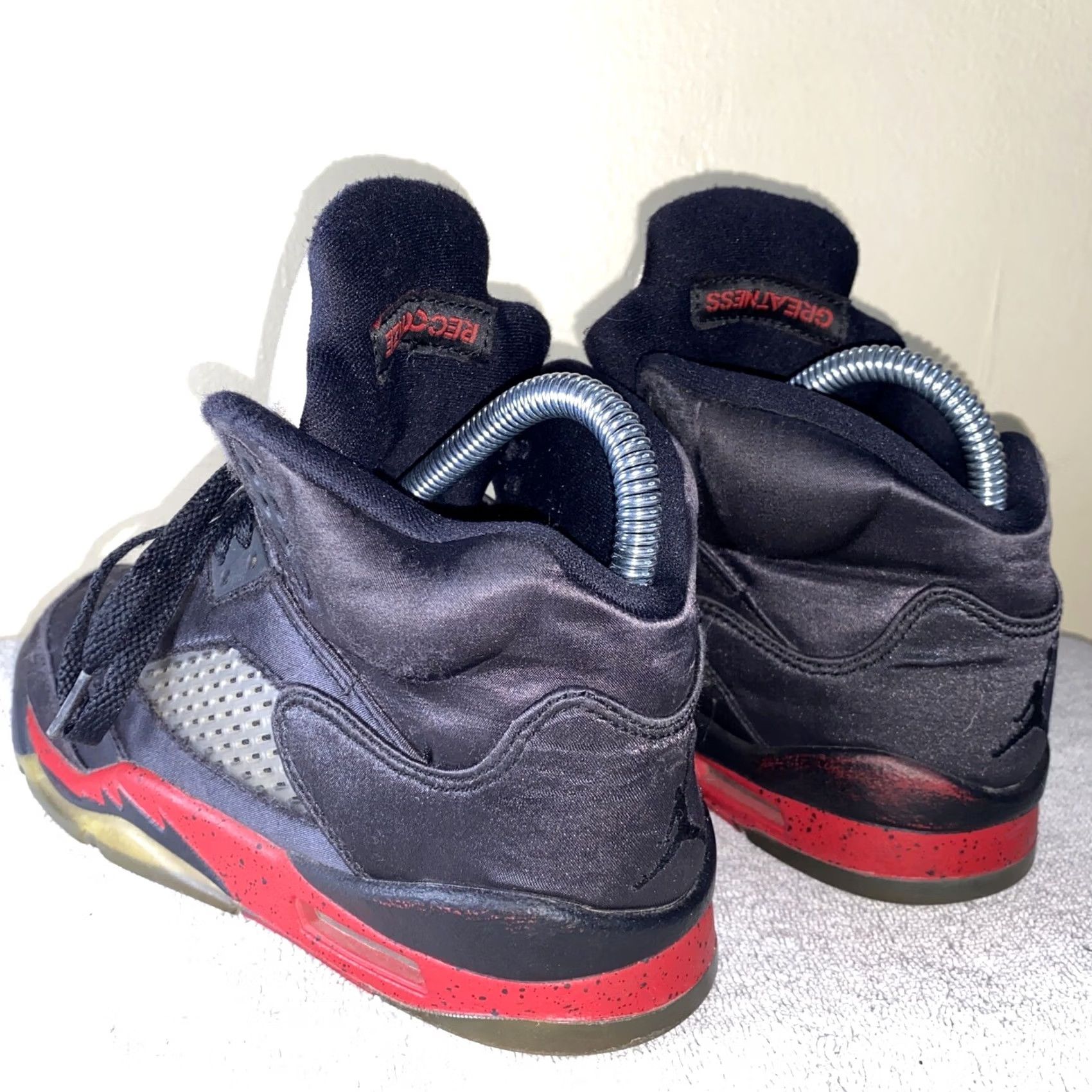 Nike VINTAGE Nike Air Jordan 5 V Retro Satin Bred Sneakers 440888-006 Women’s Size 6 Black Satin Retro Nike Air Sneaker Women’s Mens Size US 7 / IT 37 - 4 Thumbnail