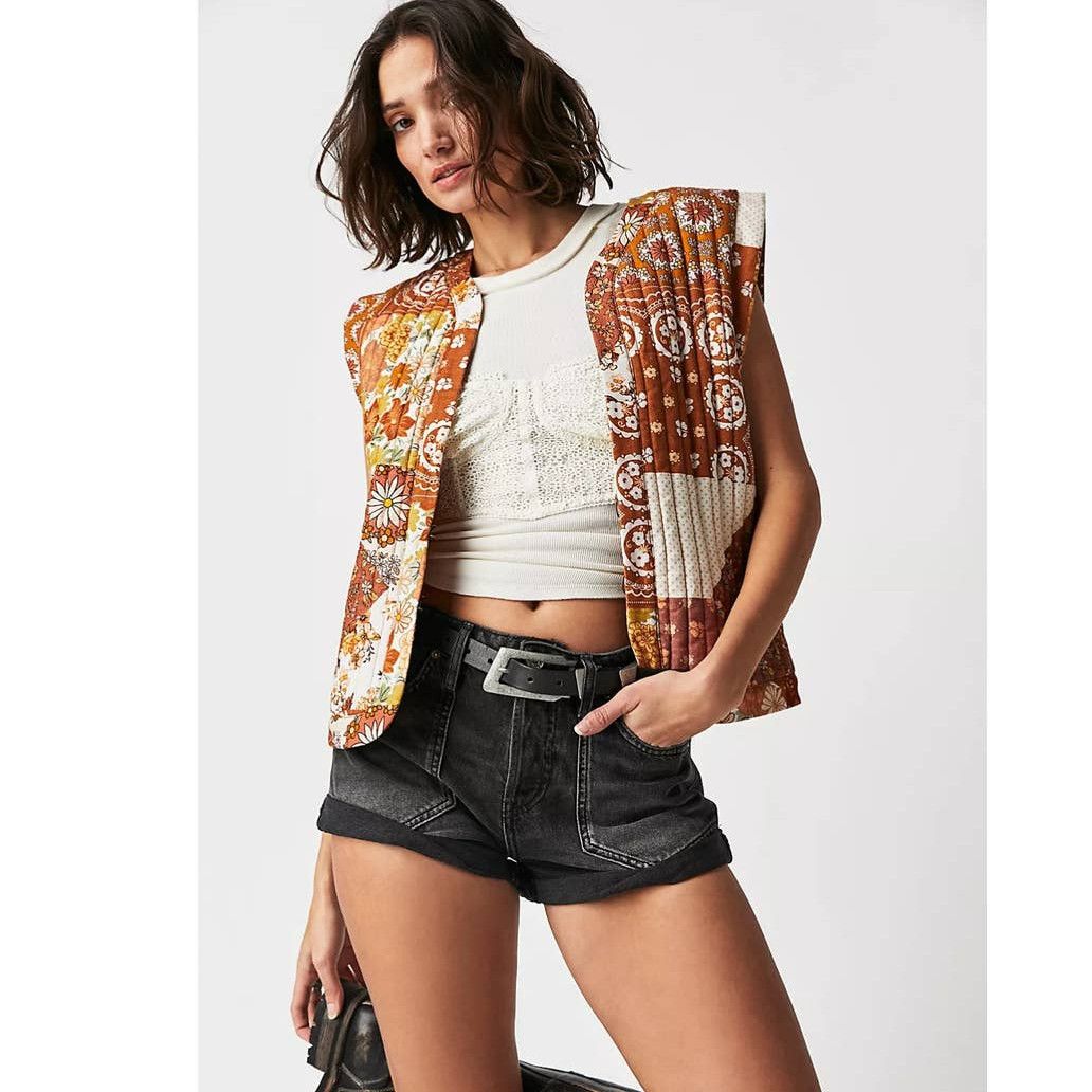 image of New Free People Spell Cha Cha Quilted Vest $249 Small Brown, Women's