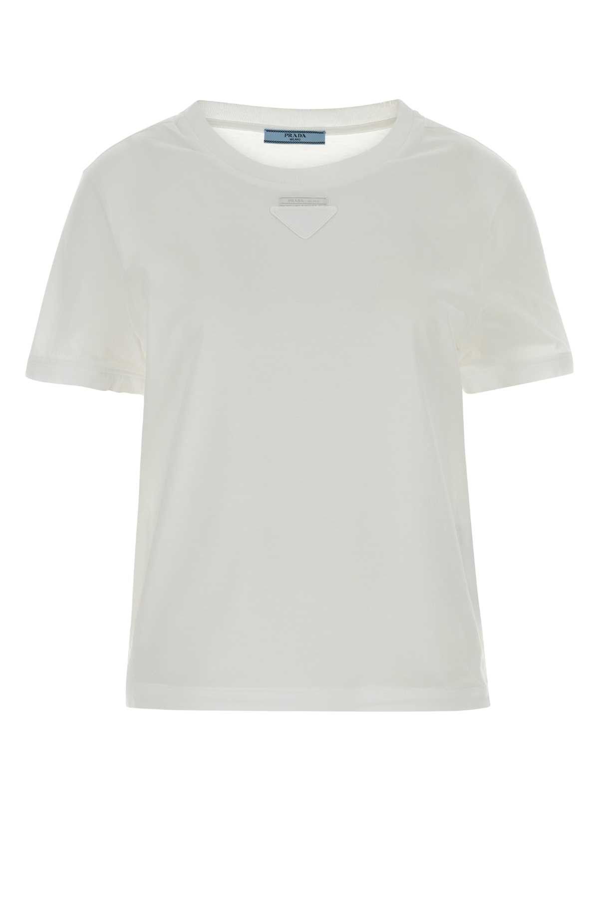 Prada White Cotton T-Shirt Size M / US 6-8 / IT 42-44 - 1 Thumbnail