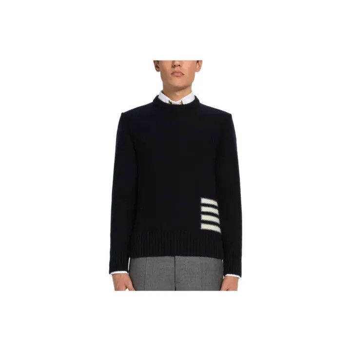Thom Browne Thom Browne Navy Wool Crewneck Sweater 0079 Size US M / EU 48-50 / 2 - 1 Thumbnail