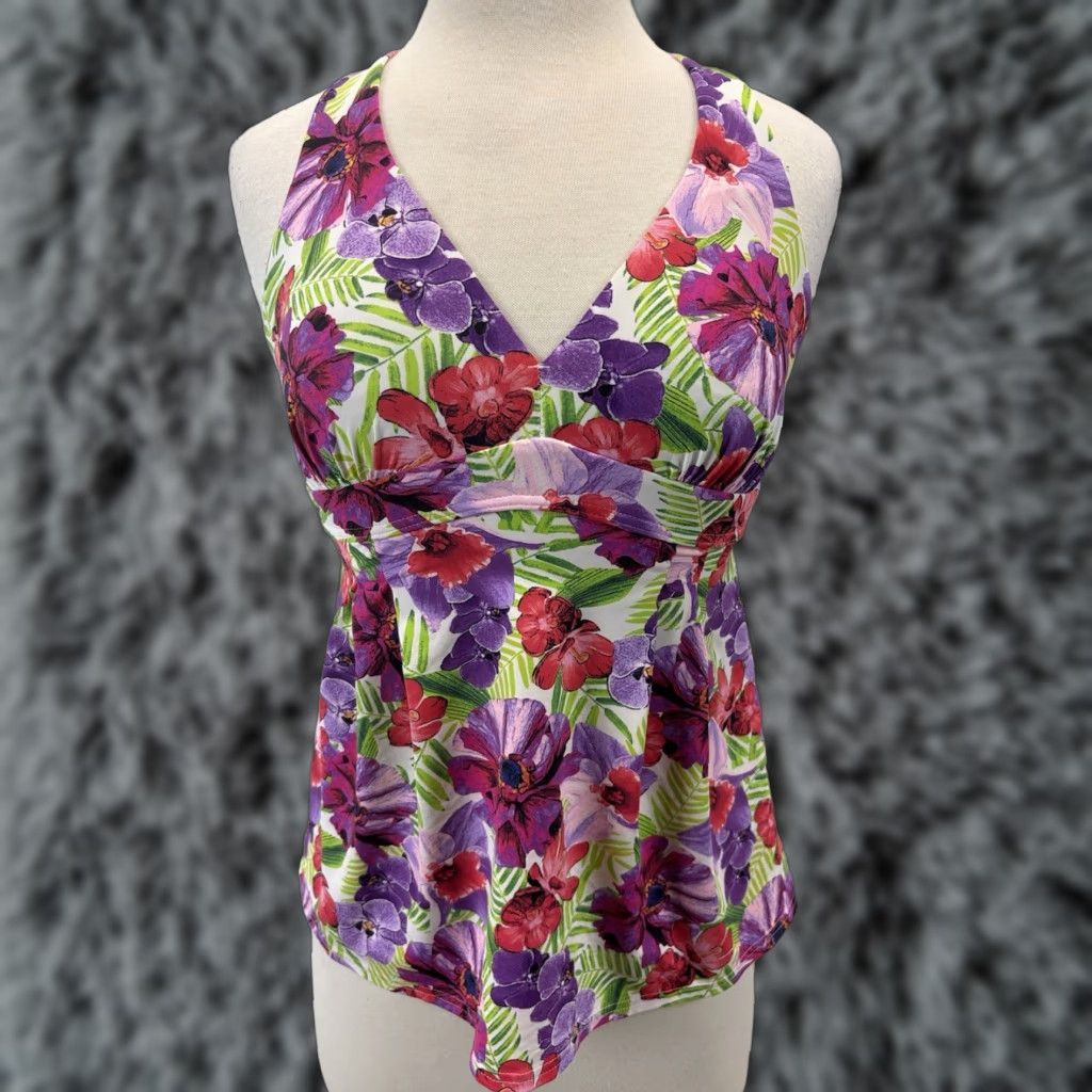 Lands' End Lands' End Floral Tank Top Sz 6 Women’s Racerback Multicolor Size M / US 6-8 / IT 42-44 - 1 Thumbnail