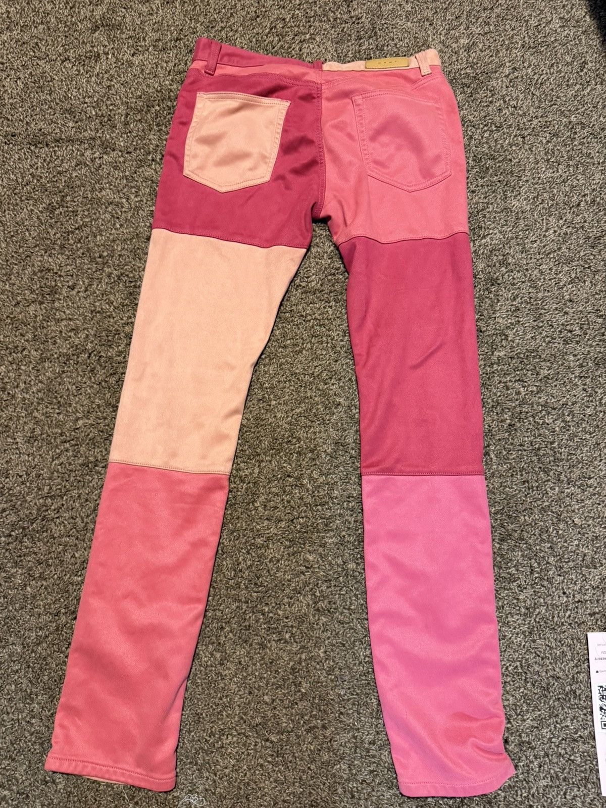 MNML Pink Patchwork Faux Suede Slim Pants Size US 33 - 3 Thumbnail