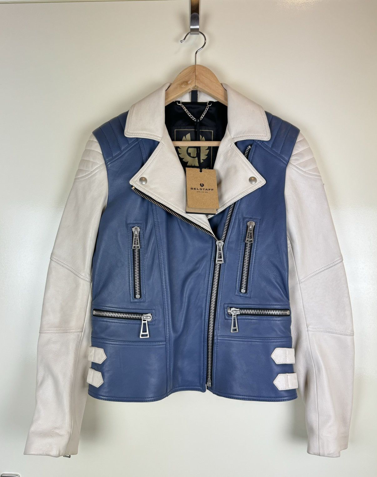 Belstaff Belstaff Devyn Bicolor blue white leather biker jacket RARE Size S / US 4 / IT 40 - 1 Thumbnail