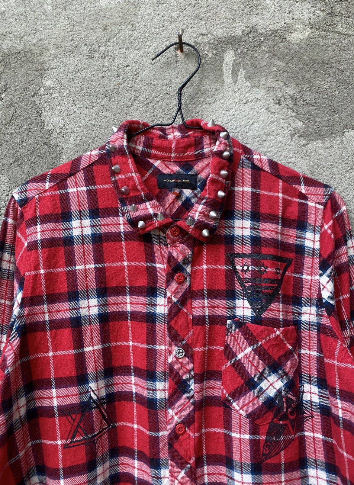 If Six Was Nine × Japanese Brand × Le Grande Bleu (L.G.B.) Japanes World wide love studded plaid button shirt Size US M / EU 48-50 / 2 - 4 Thumbnail