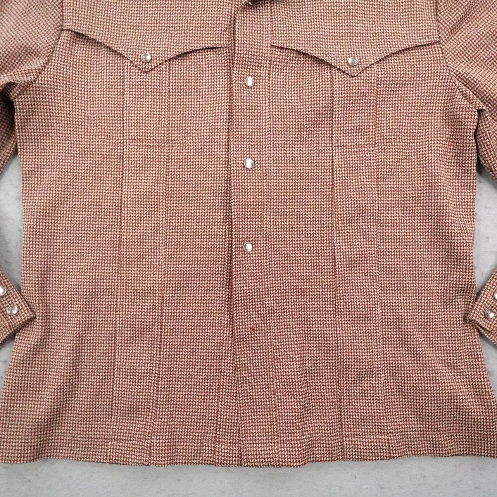 Lee VINTAGE Lee Shirt Mens Large Brown Houndstooth Pearl Snap Western 70s Shacket Size US L / EU 52-54 / 3 - 3 Thumbnail