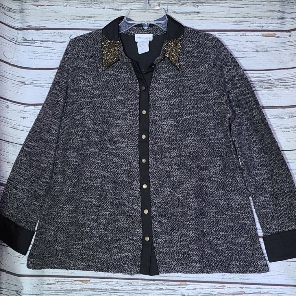 Soft Surroundings Soft Surroundings tweed button down embellished sweater PM Size M / US 6-8 / IT 42-44 - 1 Thumbnail