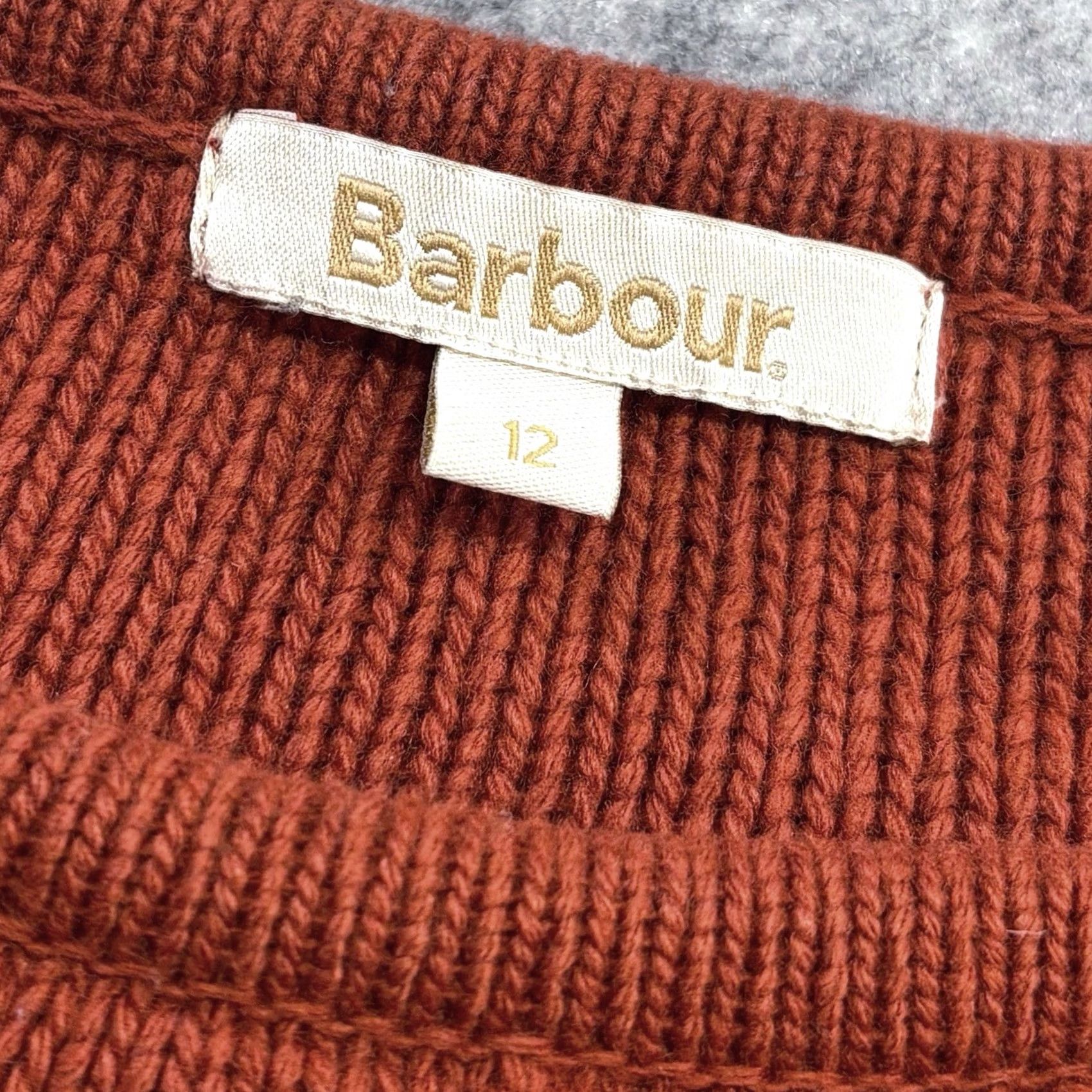 Barbour VINTAGE? No. Barbour Tidewater Knit Jumper Women UK12 Burnt Orange Cable Knit Pullover Crew Neck Wool Blend Size XL / US 12-14 / IT 48-50 - 5 Thumbnail