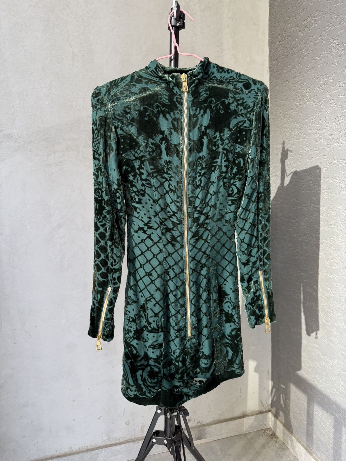 Balmain × H&M BALMAIN X H&M Velvet Green Dress Tunic Silk Long Sleeve Size XS / US 0-2 / IT 36-38 - 8 Thumbnail