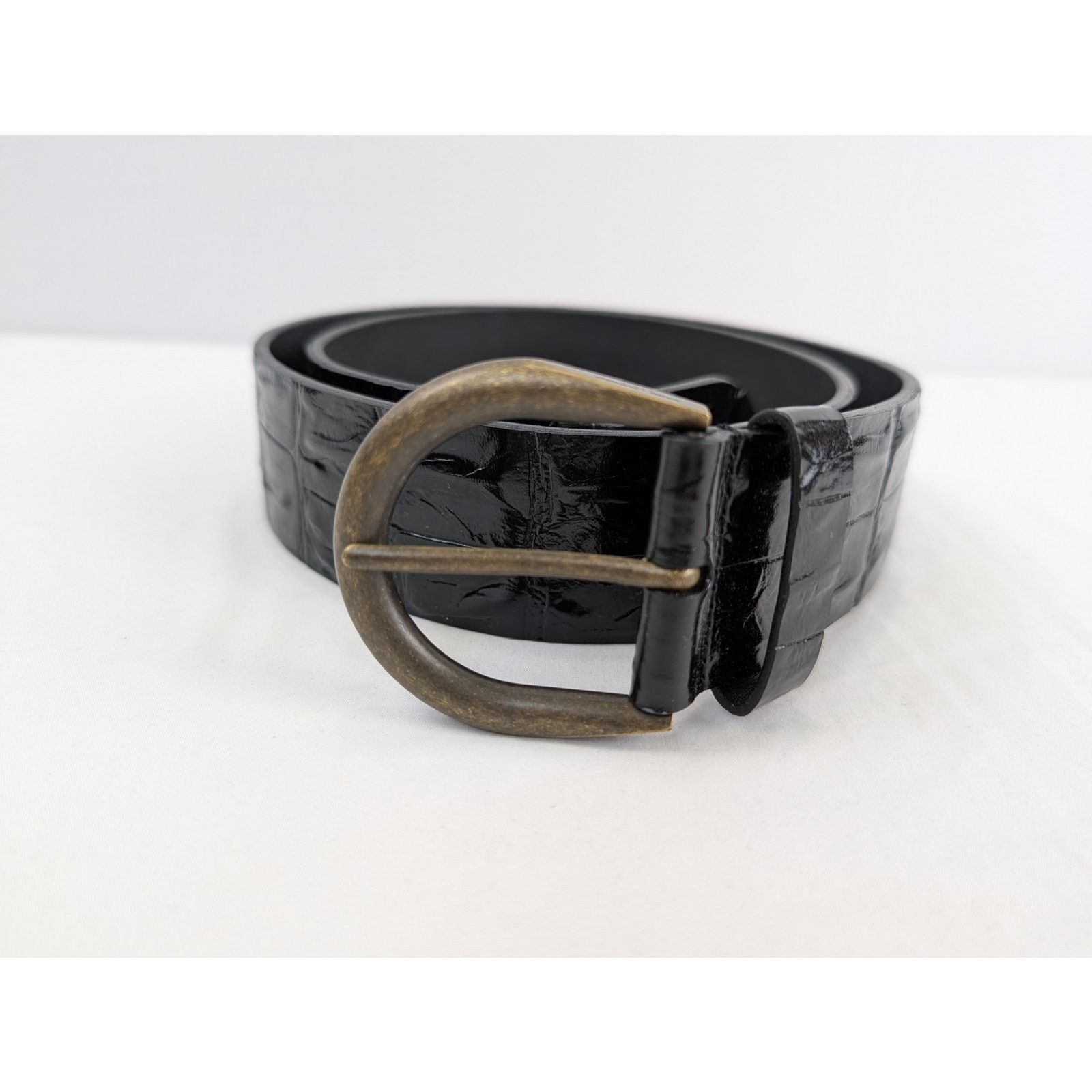 Saint Laurent Paris o1rshd1 Q:2 / Size: 95 / Croc Embossed Belt in Black Size 38 - 2 Thumbnail