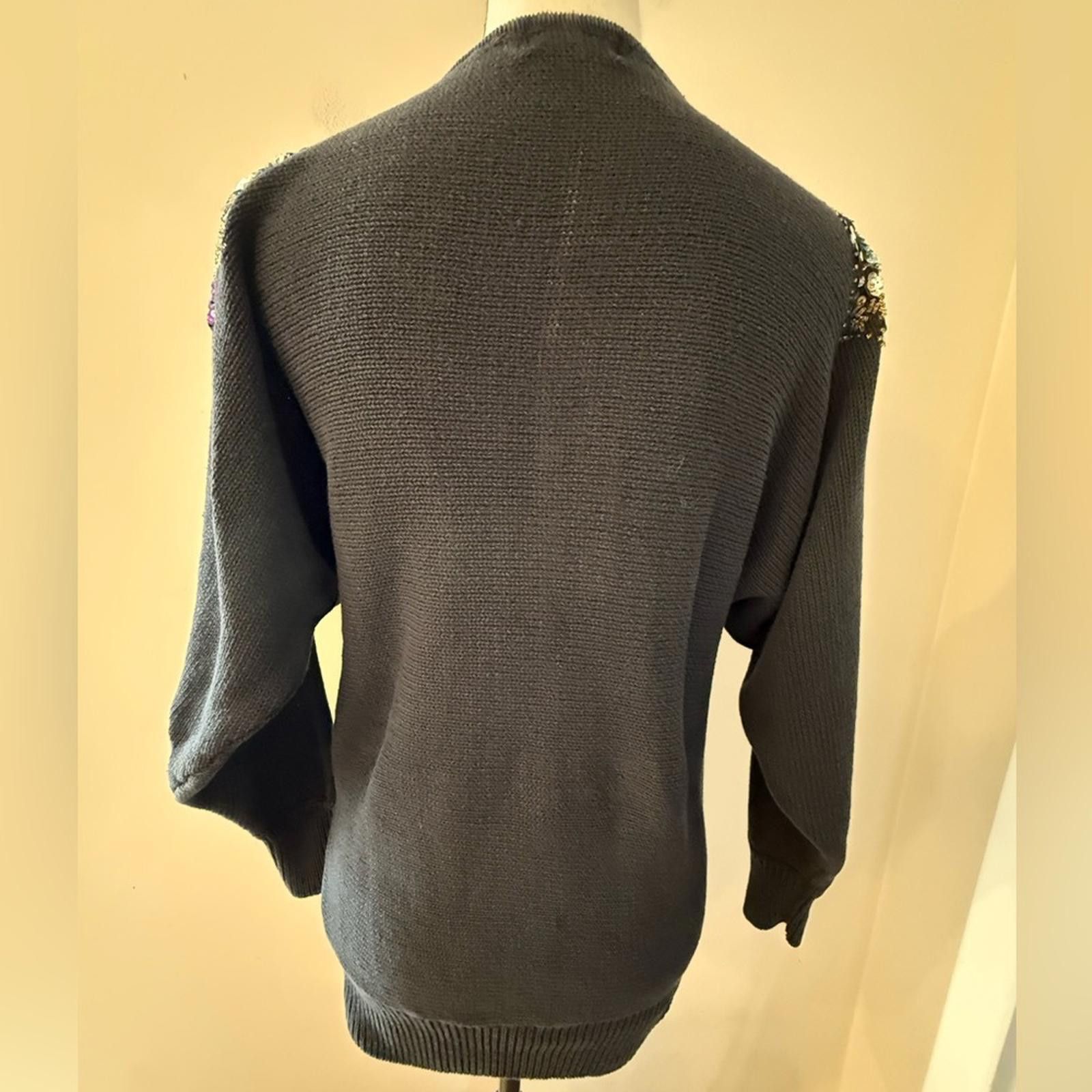 Other Victoria Jones vintage sequined black knit sweater SM FLAW Size S / US 4 / IT 40 - 5 Thumbnail