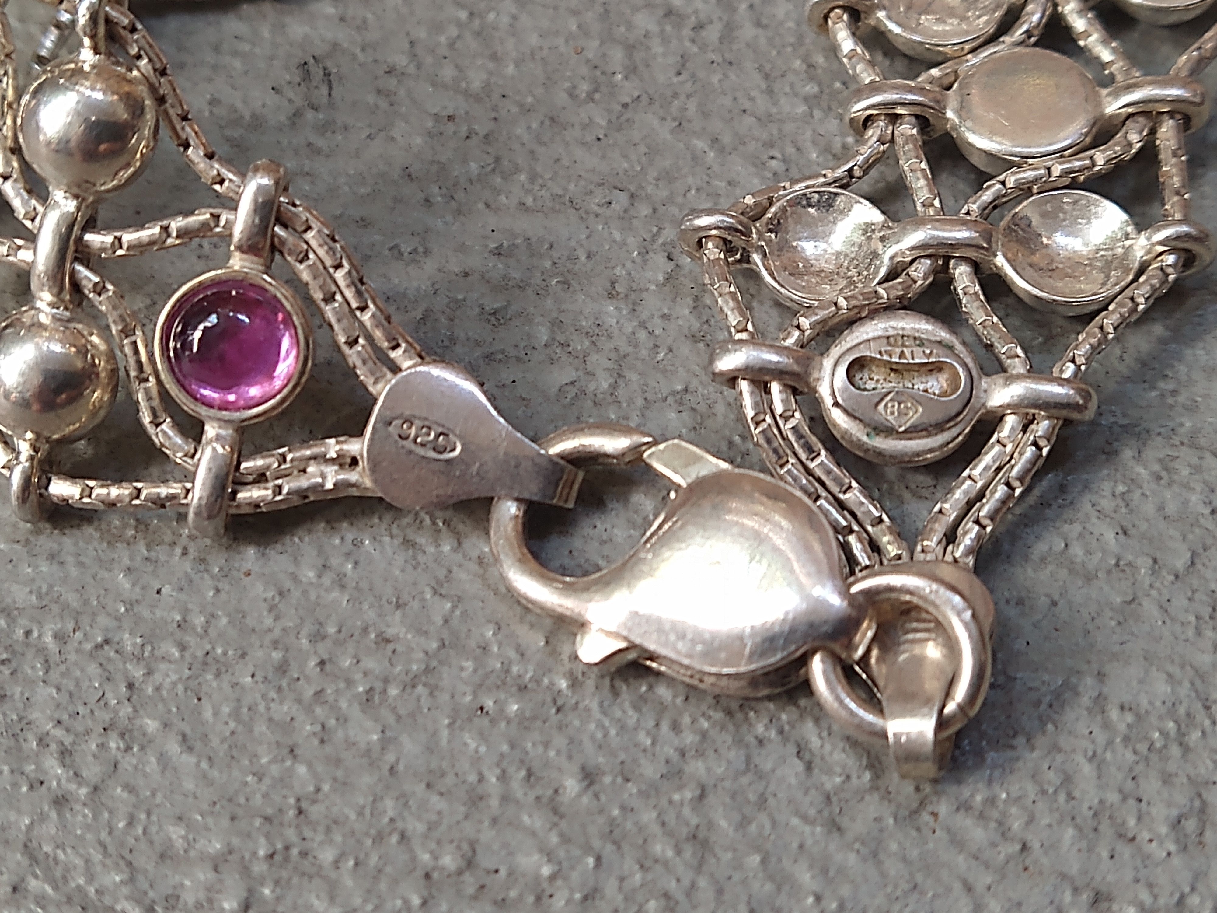 Jewelry × Vintage Vintage Sterling Silver Bracelet Pink Glass Chain Italy Y2K Size ONE SIZE - 3 Thumbnail