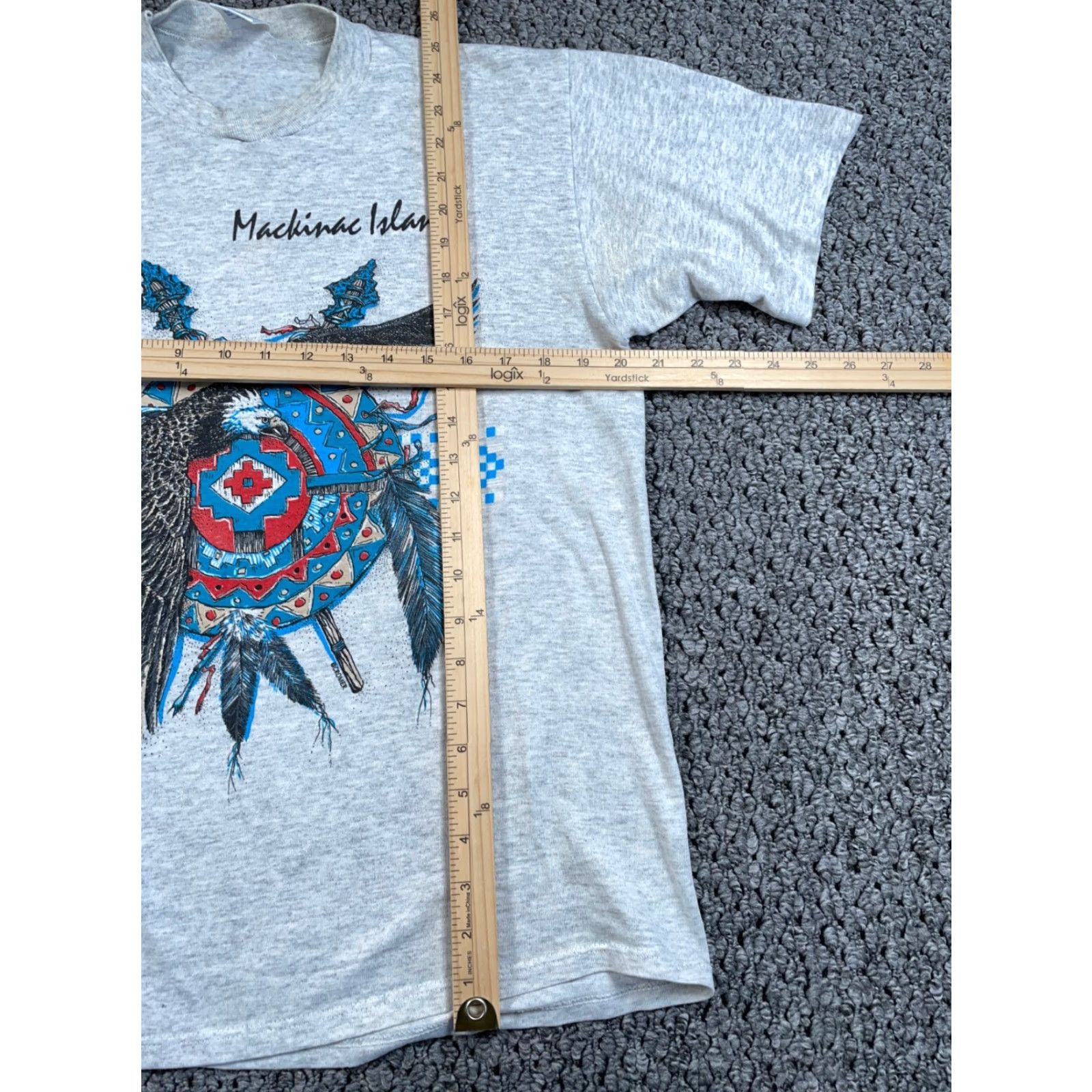 Jerzees VINTAGE Jerzees T-Shirt Eagle Tribal Print Adult XL Gray Men 90s Graphic Print Short Sleeve Crew Neck Cotton Jersey Mackinac Island Size US L / EU 52-54 / 3 - 7 Thumbnail