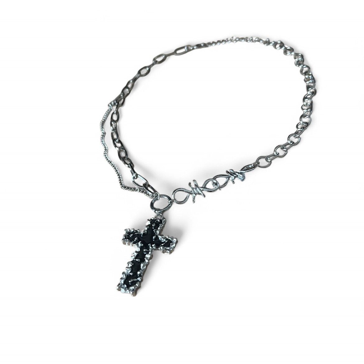 Japanese Brand Goth Style Cross Necklace Black Emo Streetwear Necklace Size ONE SIZE - 1 Thumbnail